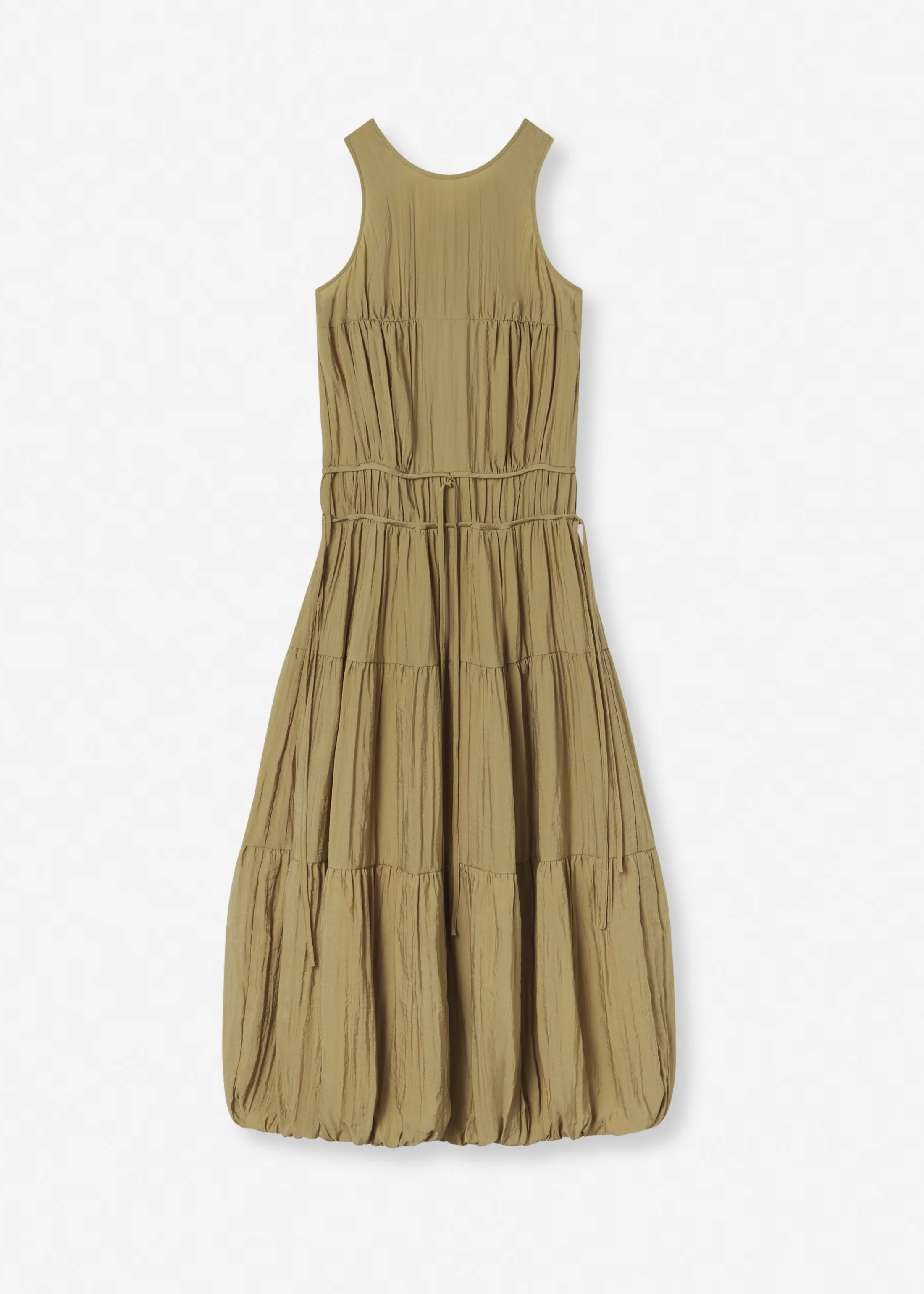 Drawstring Pleat Dress in Wrinkled Nylon - Aloe - Image 4