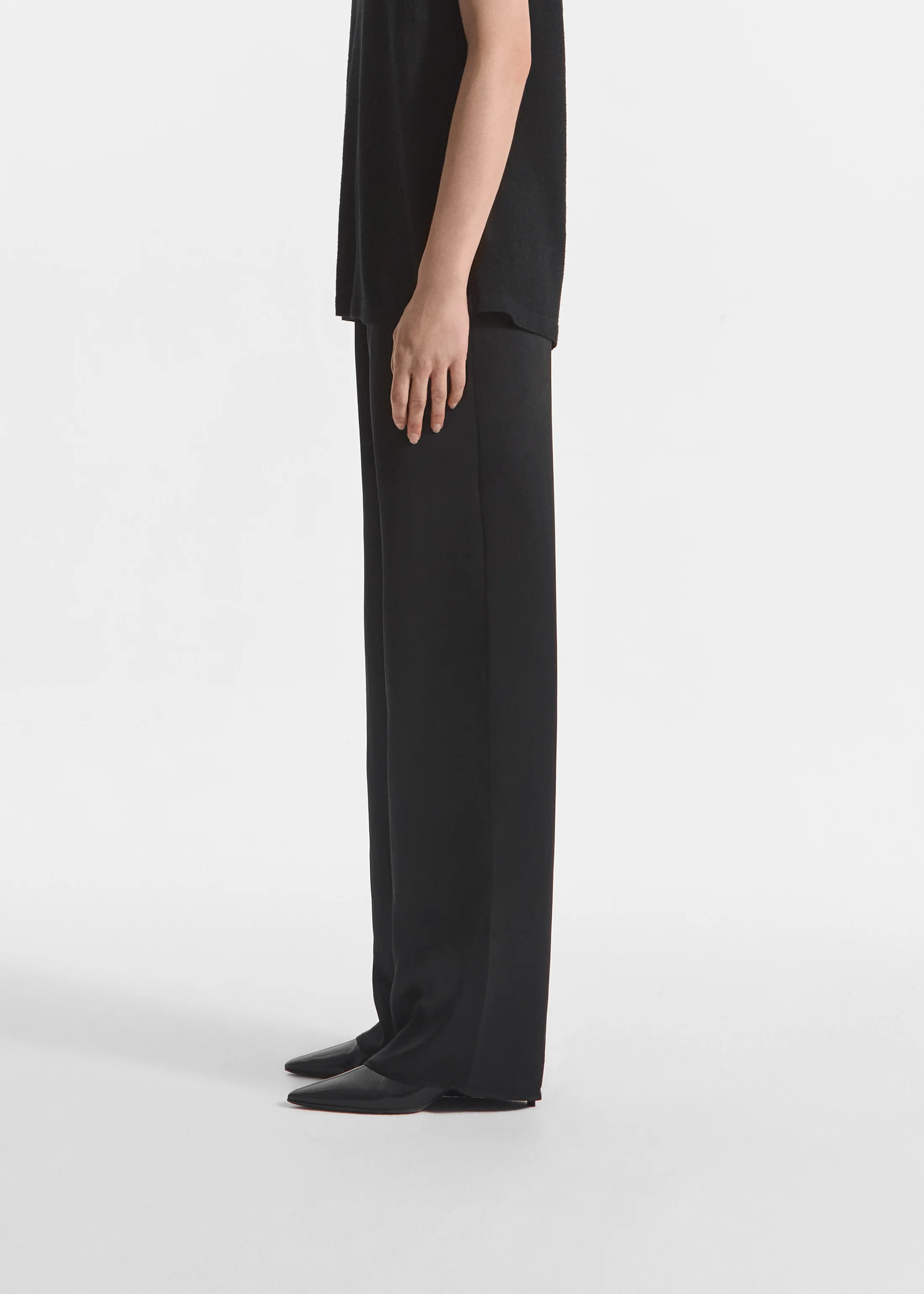 Elastic Waist Pant in Silk - Black - Image 3
