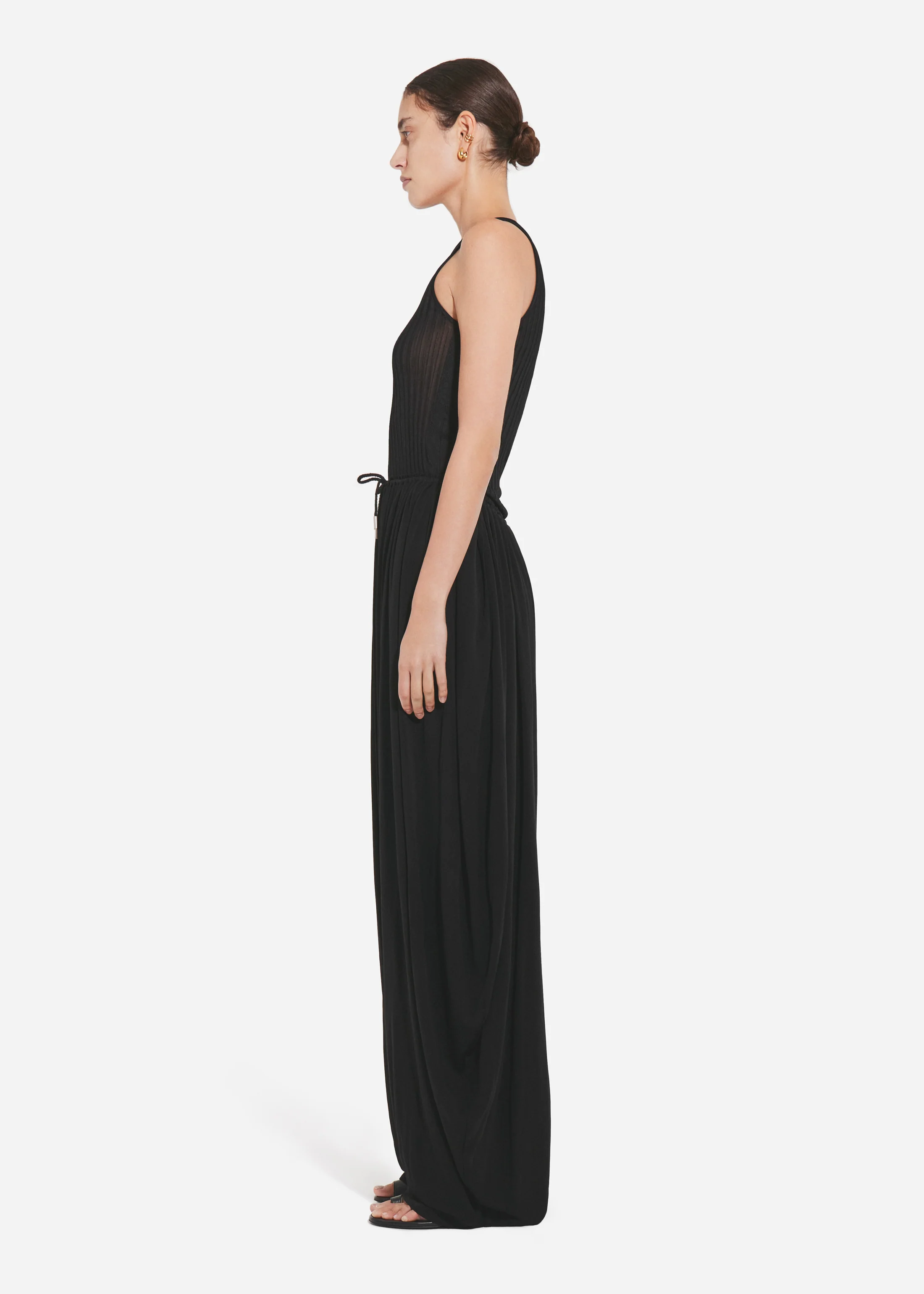 Elasticated Waist Gathered Pant in Viscose - Black - Image 3