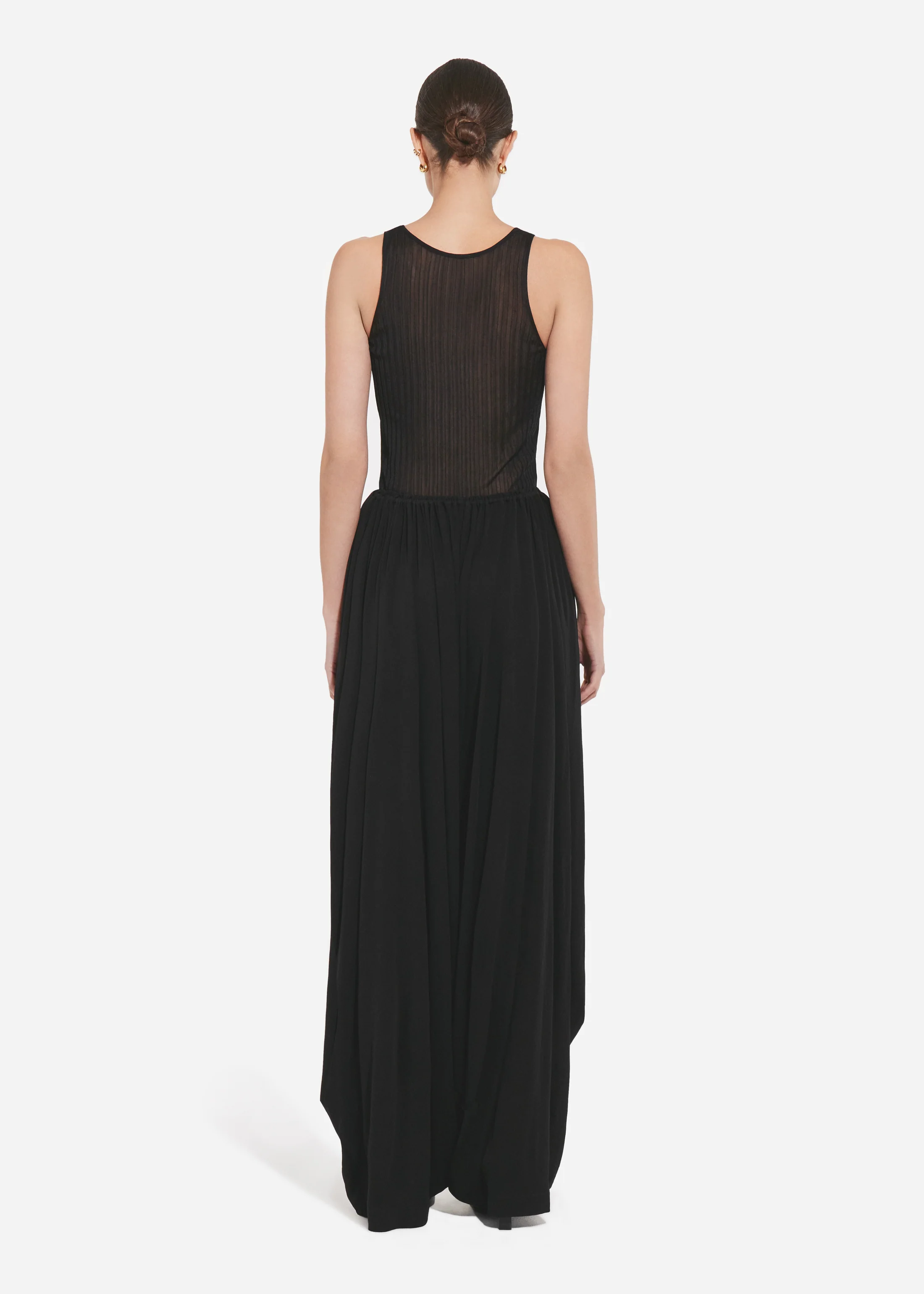 Elasticated Waist Gathered Pant in Viscose - Black - Image 4