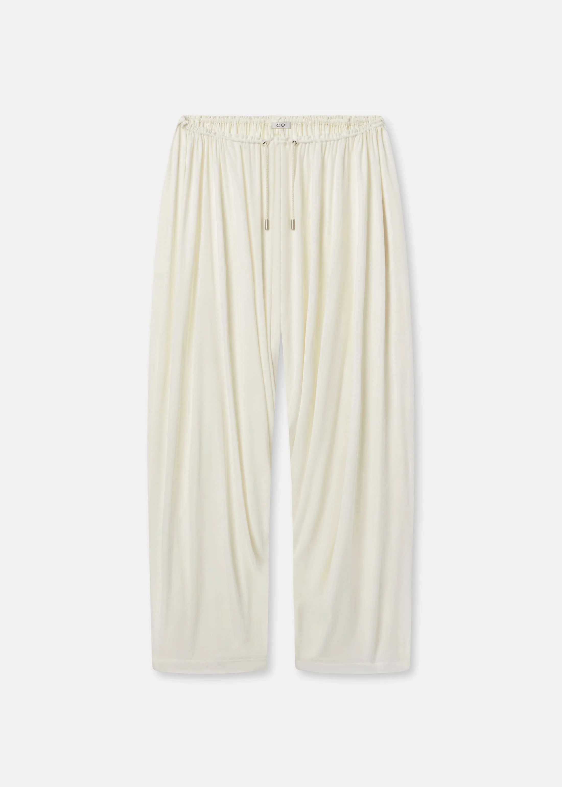 Elasticated Waist Gathered Pant in Viscose - Ivory - Image 5