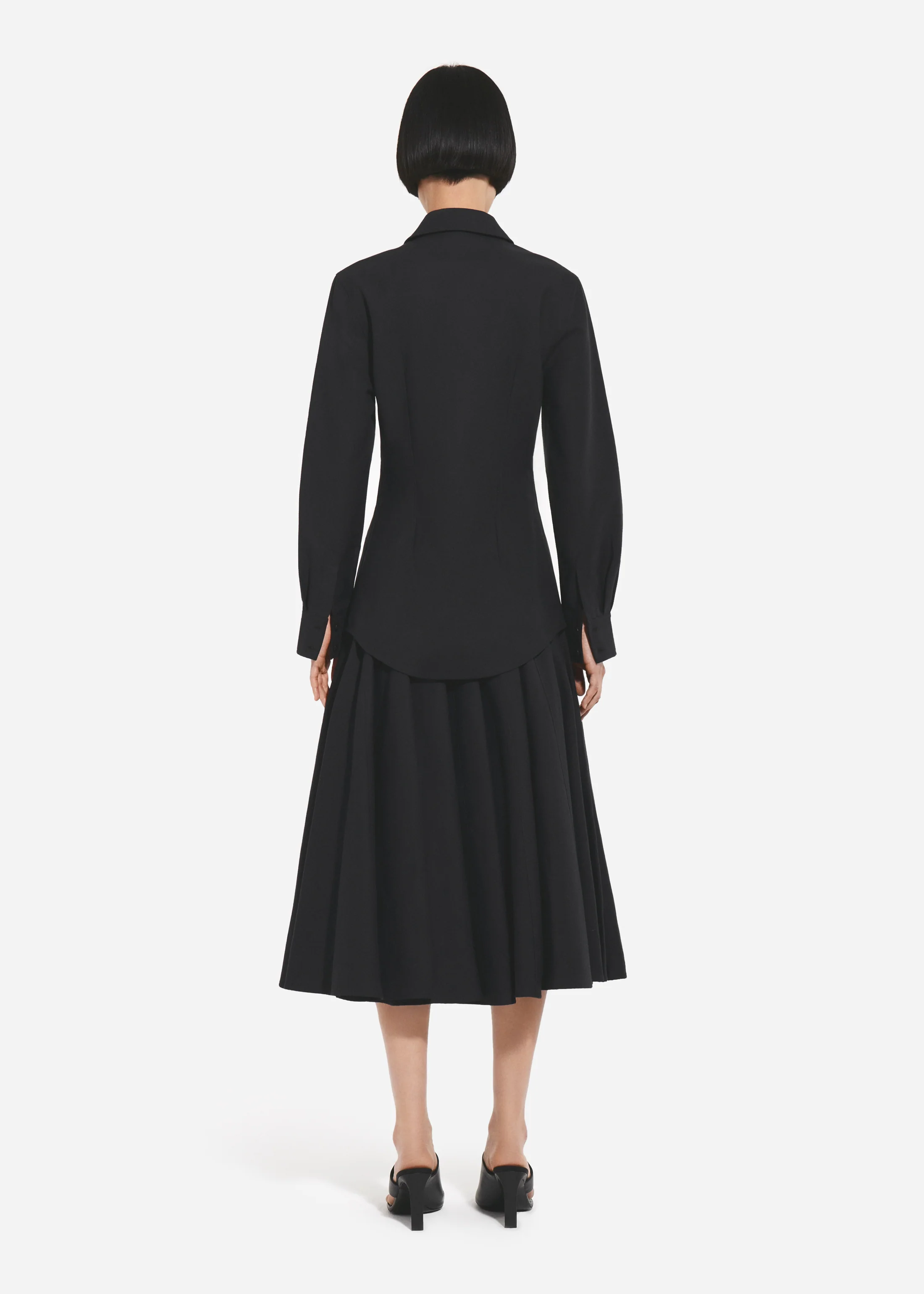 Fitted Button Down Shirt in Cotton Pique - Black - Image 4