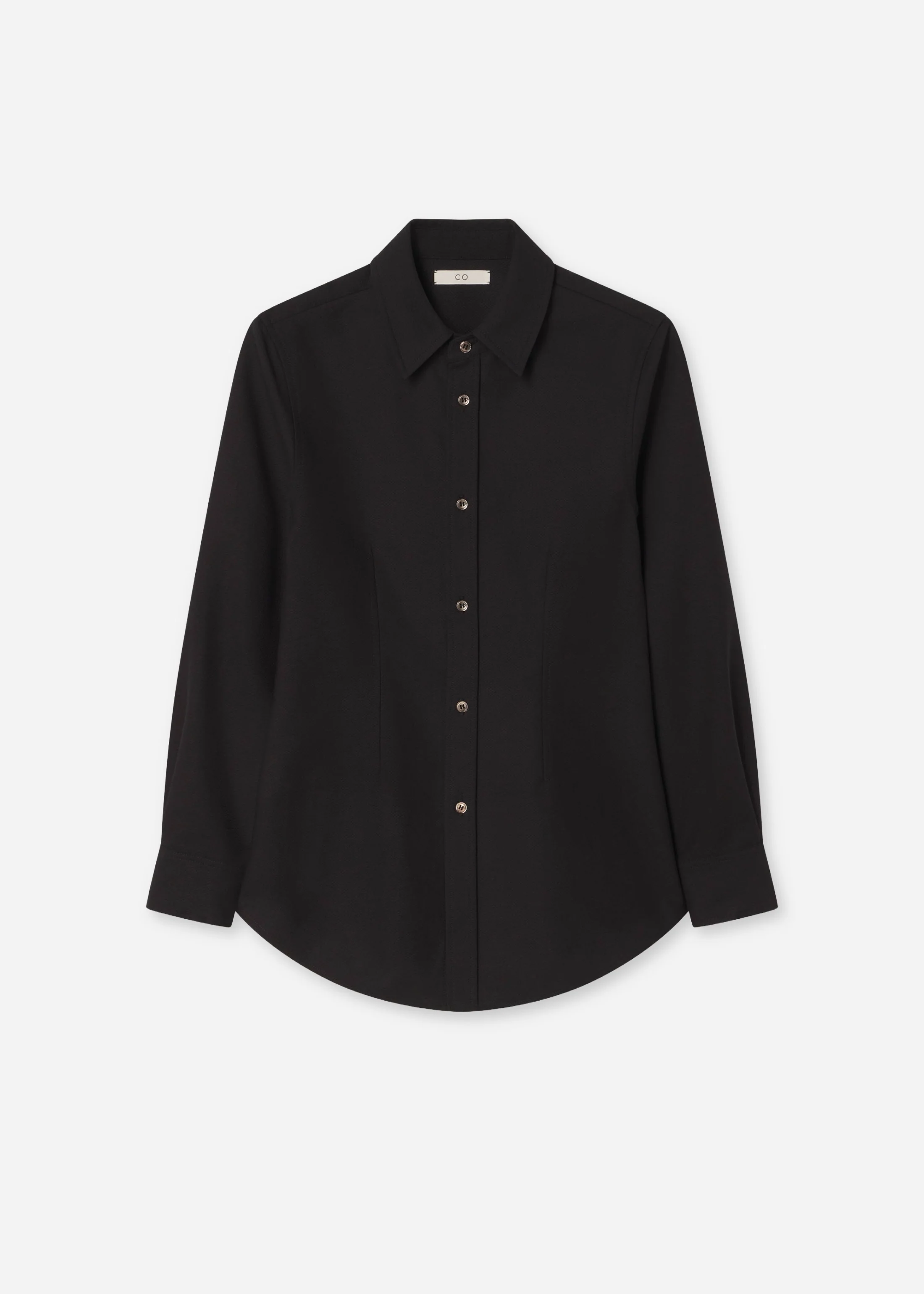 Fitted Button Down Shirt in Cotton Pique - Black - Image 5