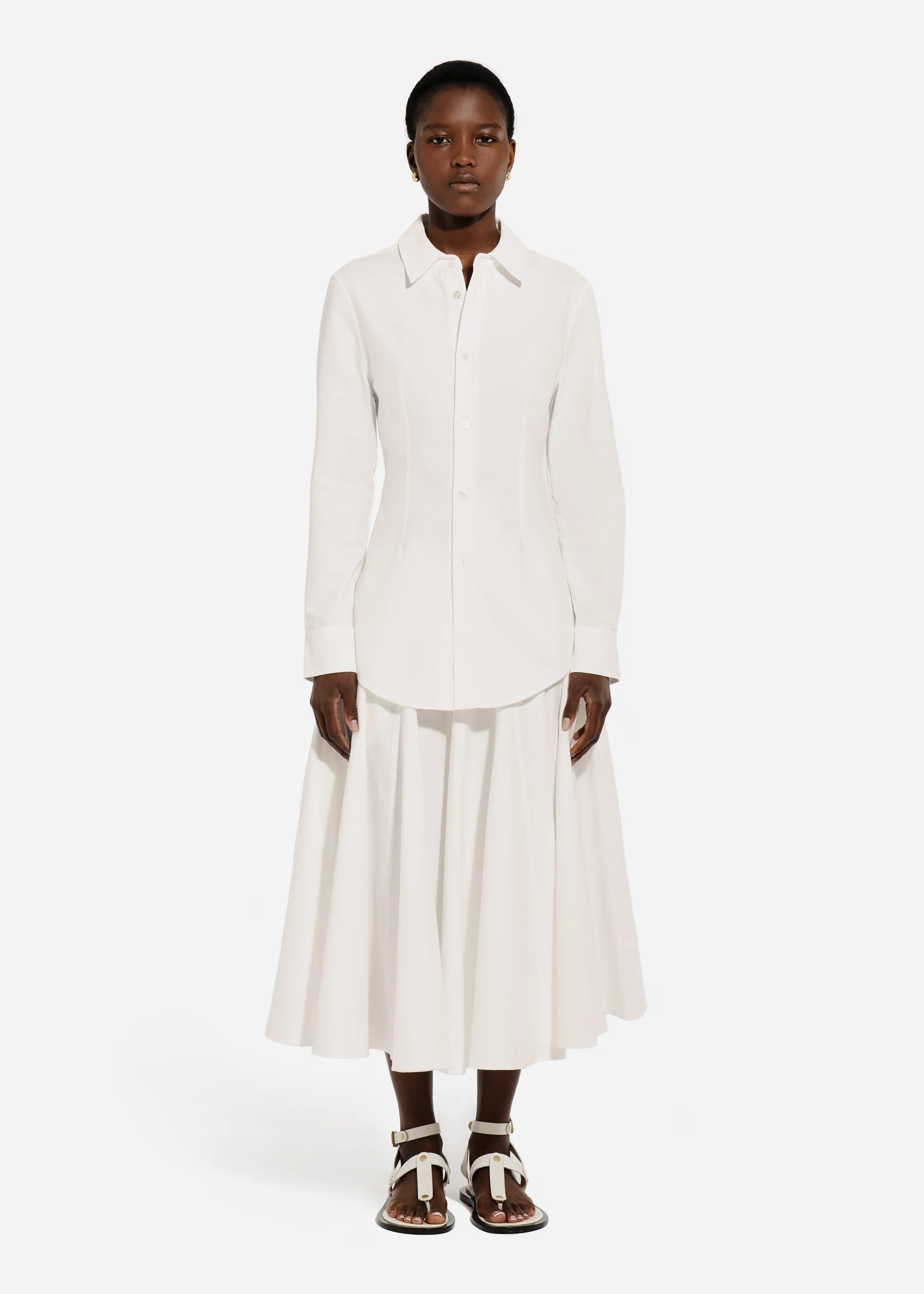 Fitted Button Down Shirt in Cotton Pique - White - Image 4
