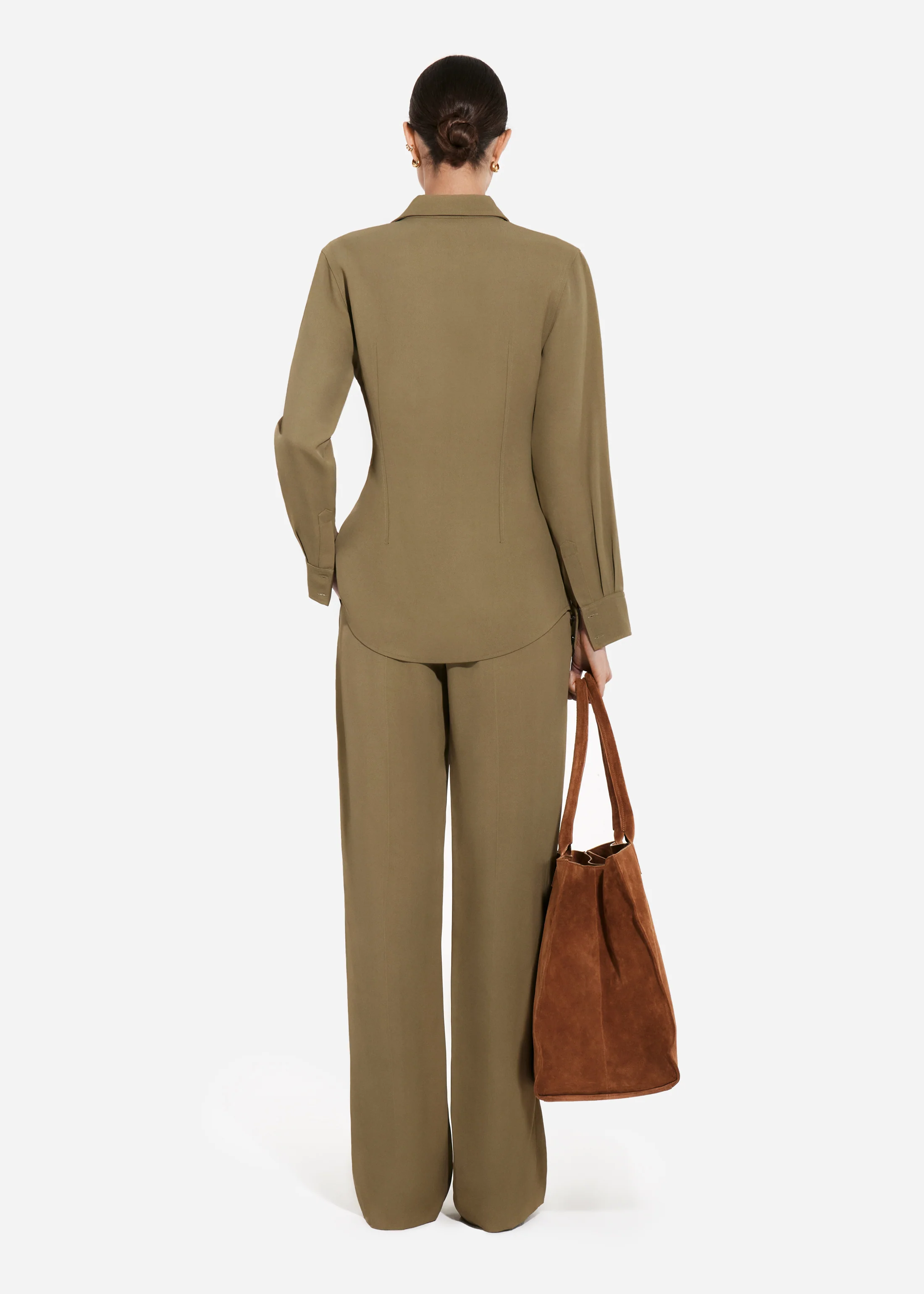 Fitted Collared Shirt in Viscose Twill - Aloe - Image 4
