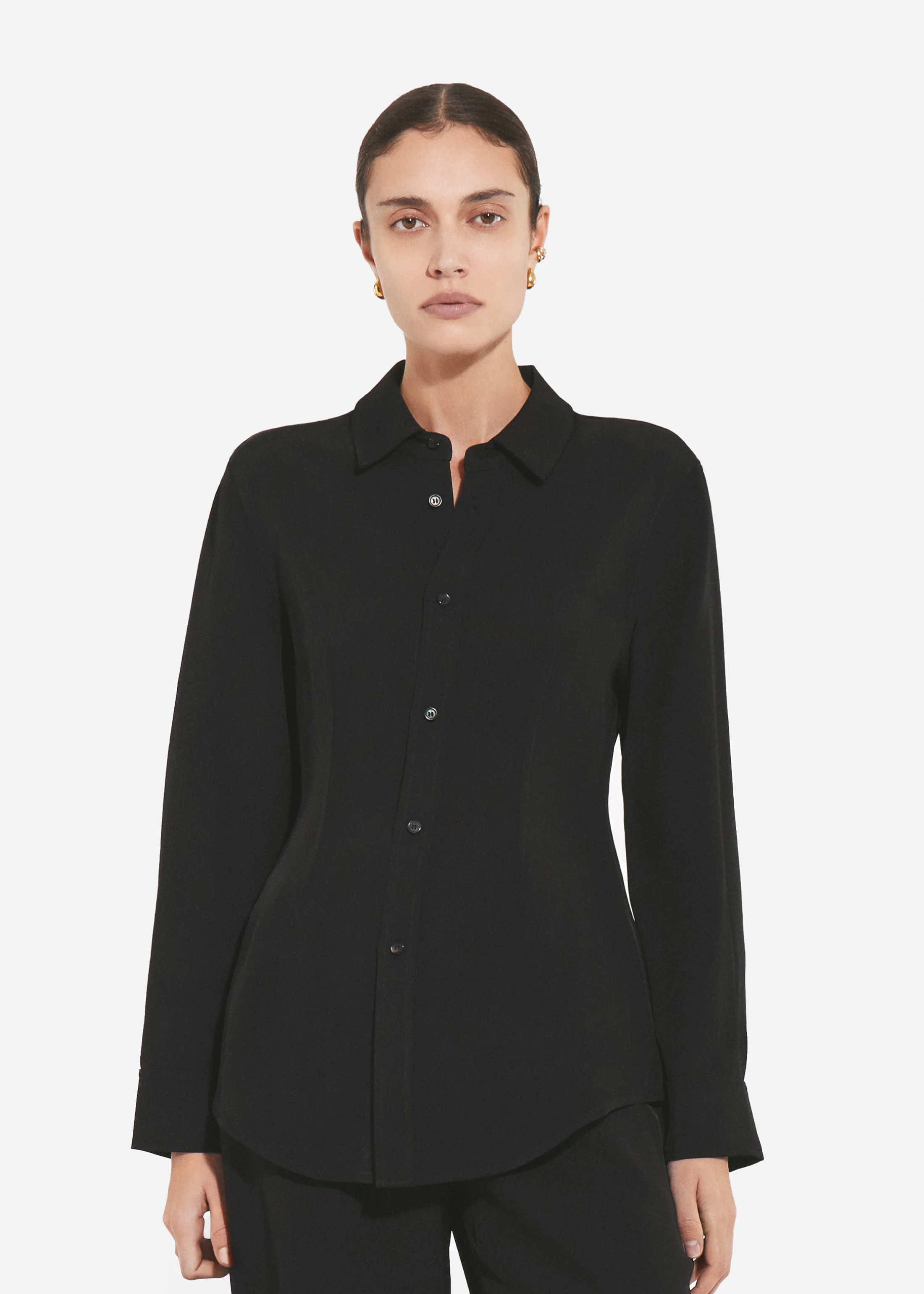 Fitted Collared Shirt in Viscose Twill - Black
