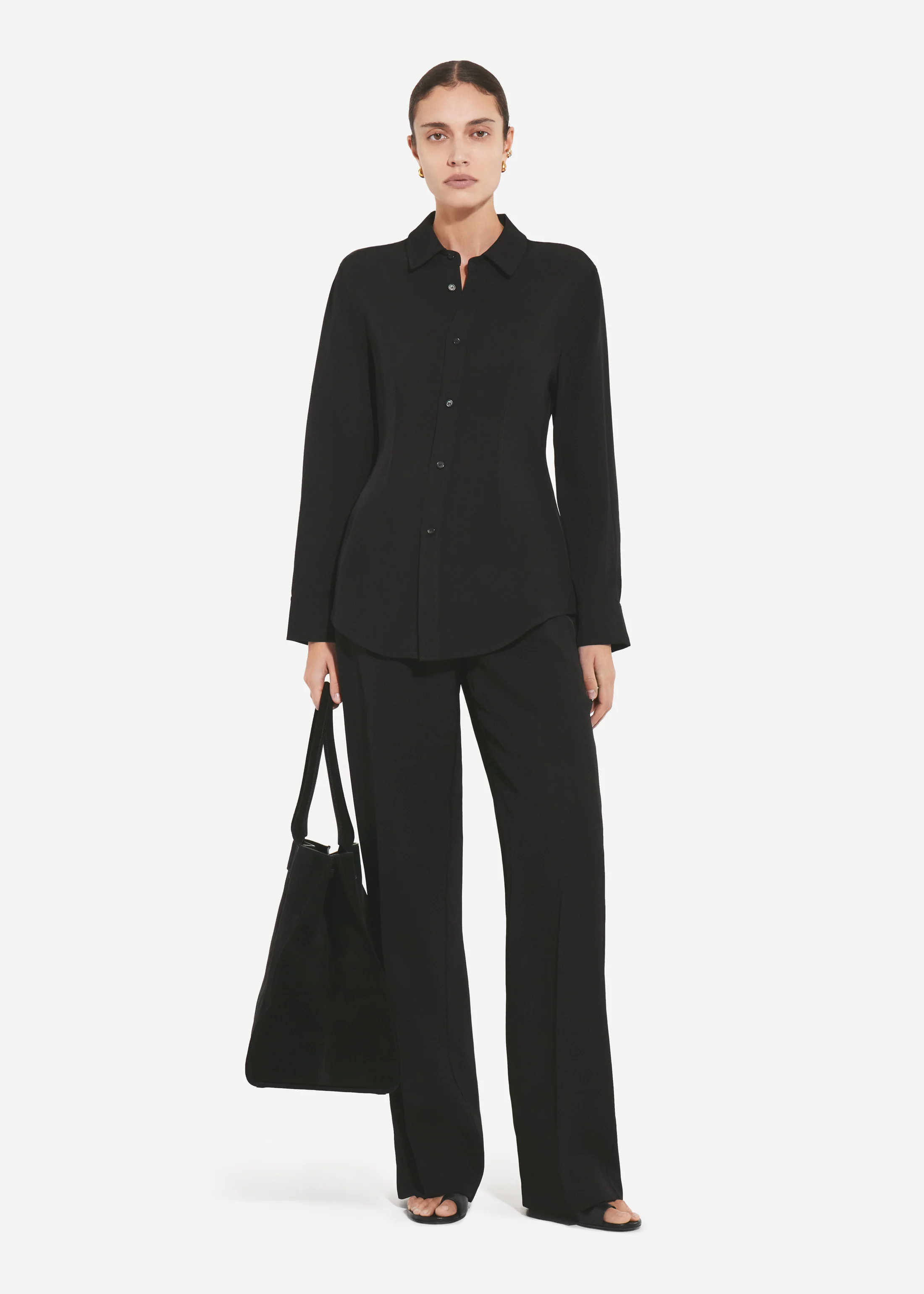 Fitted Collared Shirt in Viscose Twill - Black - Image 2