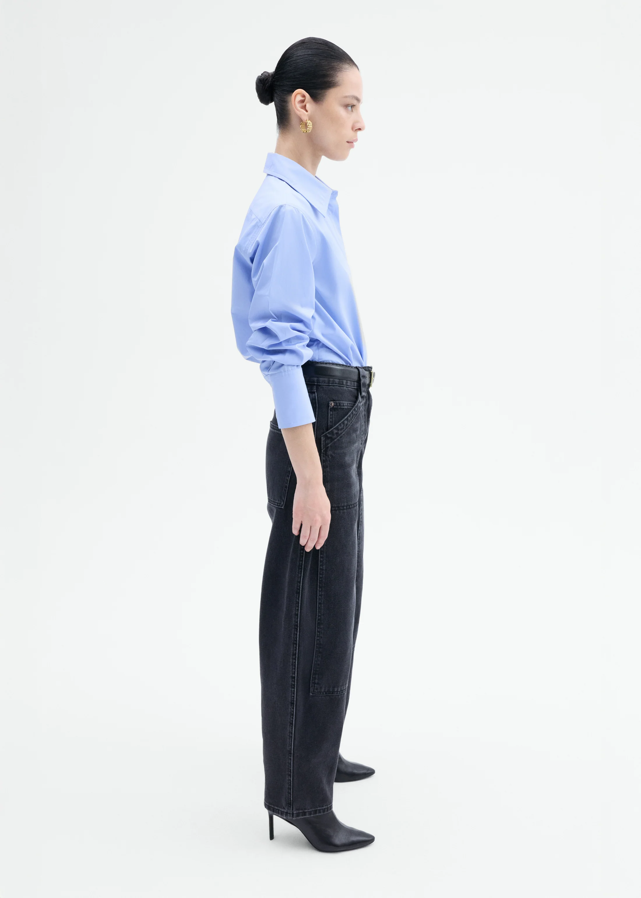 Fitted Shirt in Cotton Poplin - Blue - Image 3