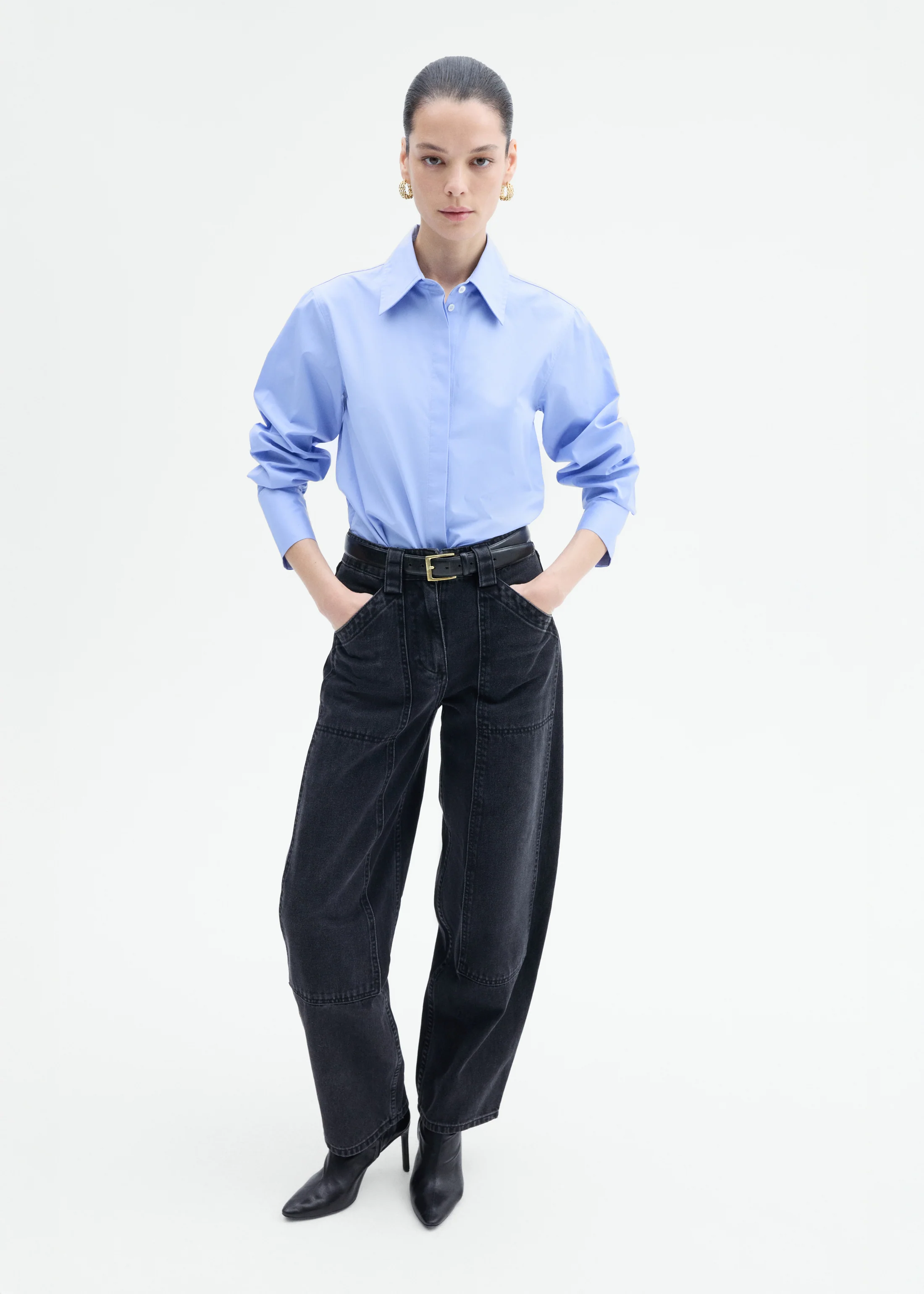 Fitted Shirt in Cotton Poplin - Blue - Image 5
