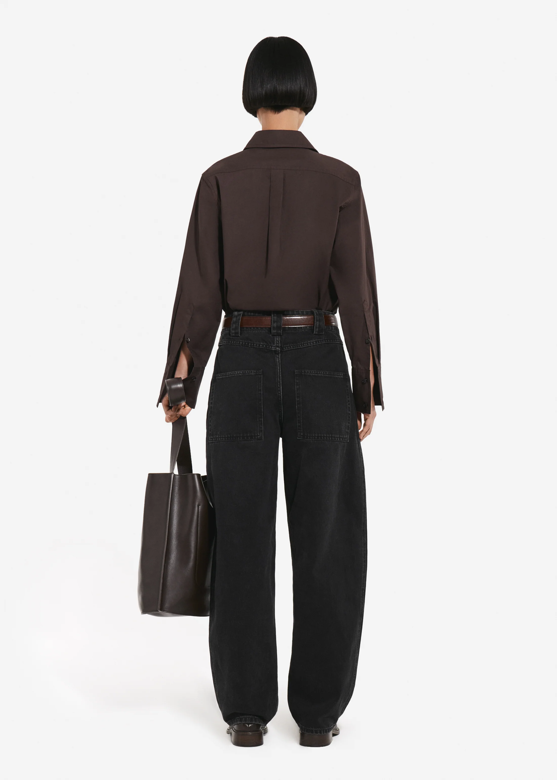 Fitted Shirt in Cotton Poplin - Chocolate - Image 3