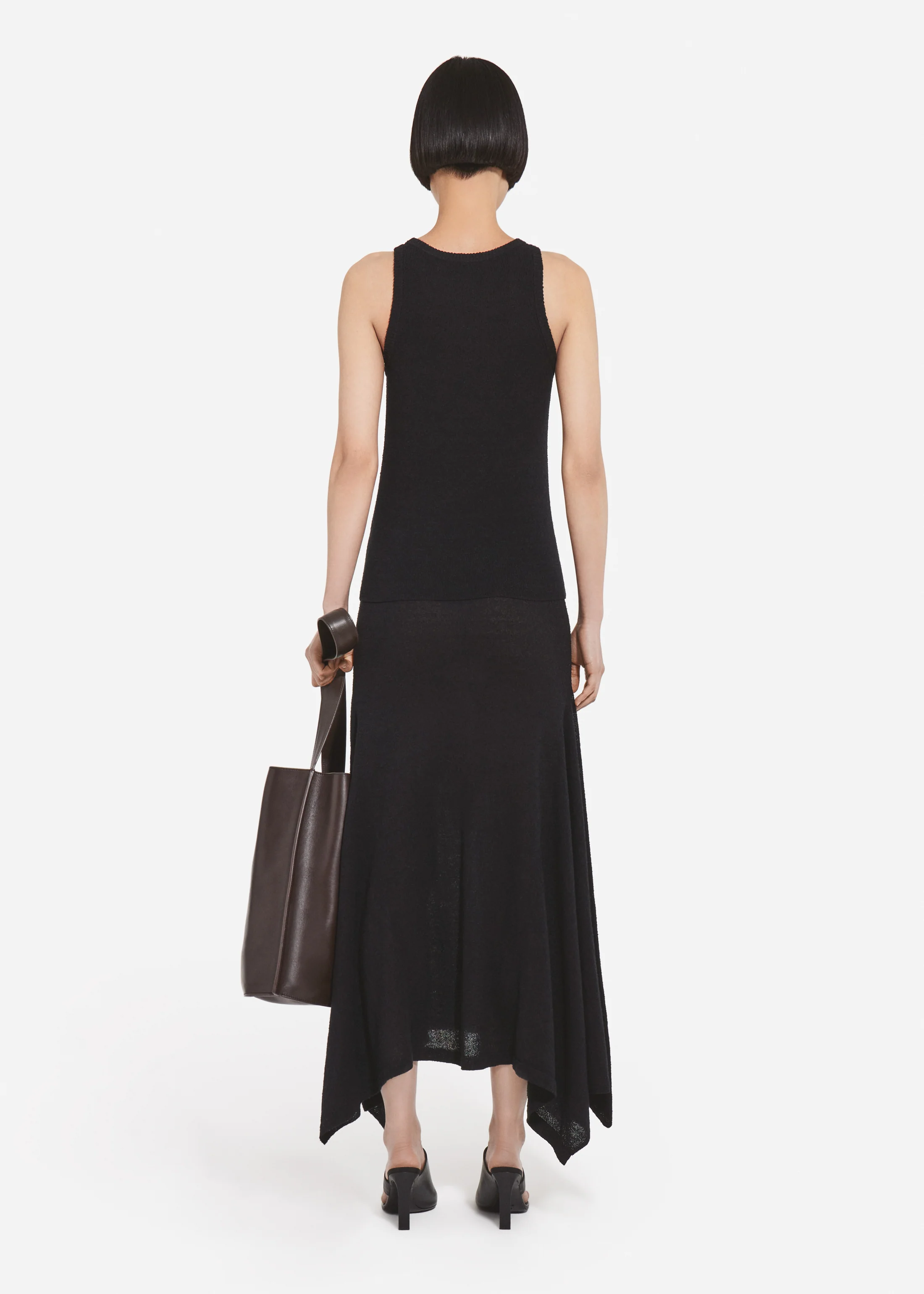 Flared Midi Skirt in Silk Linen - Black - Image 3