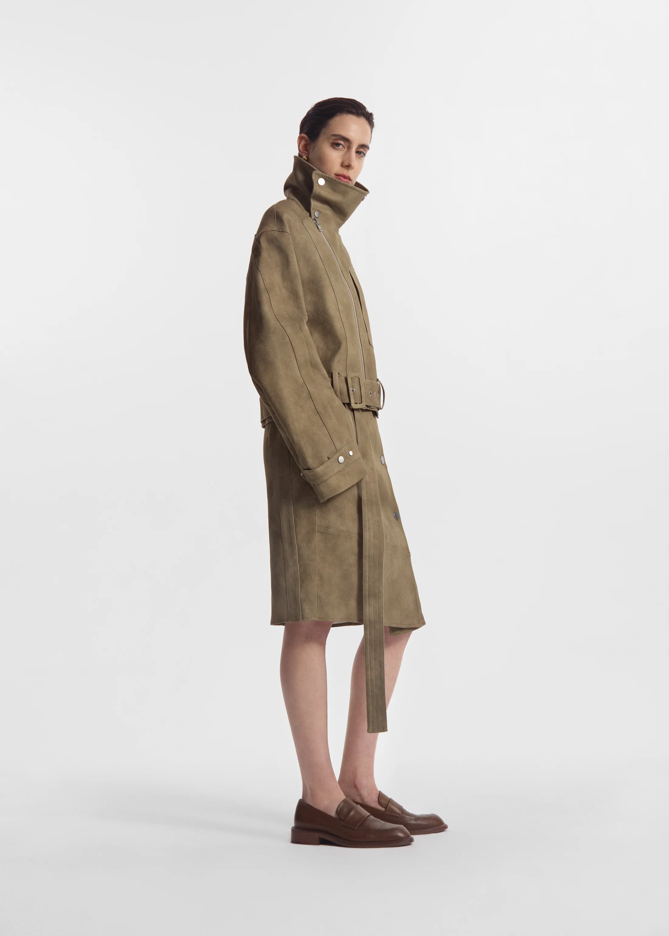 Flying Collar Moto Jacket in Cold-Dyed Cotton - Khaki - Image 3