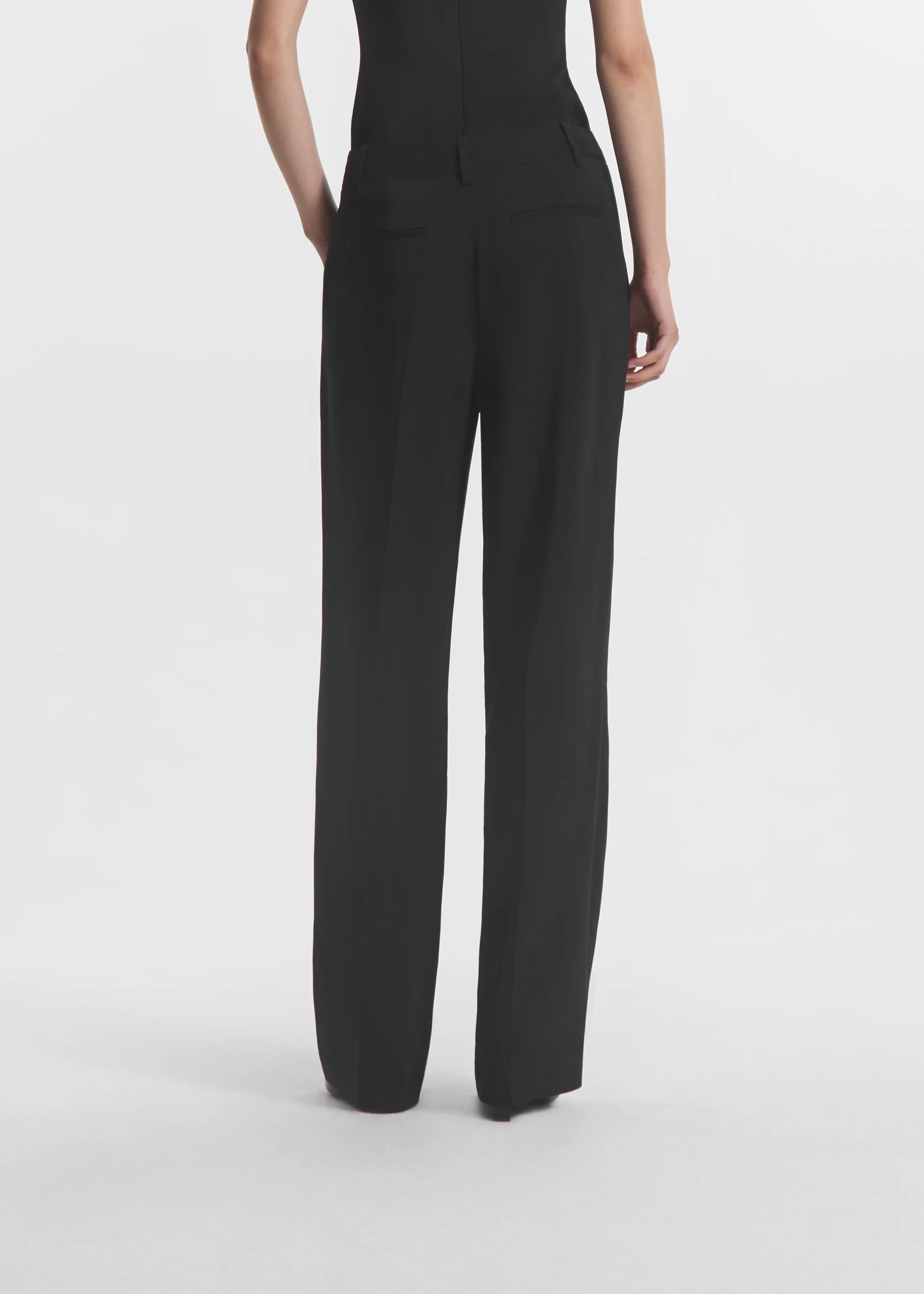 Pleated Trouser in Crepe - Black - Image 3