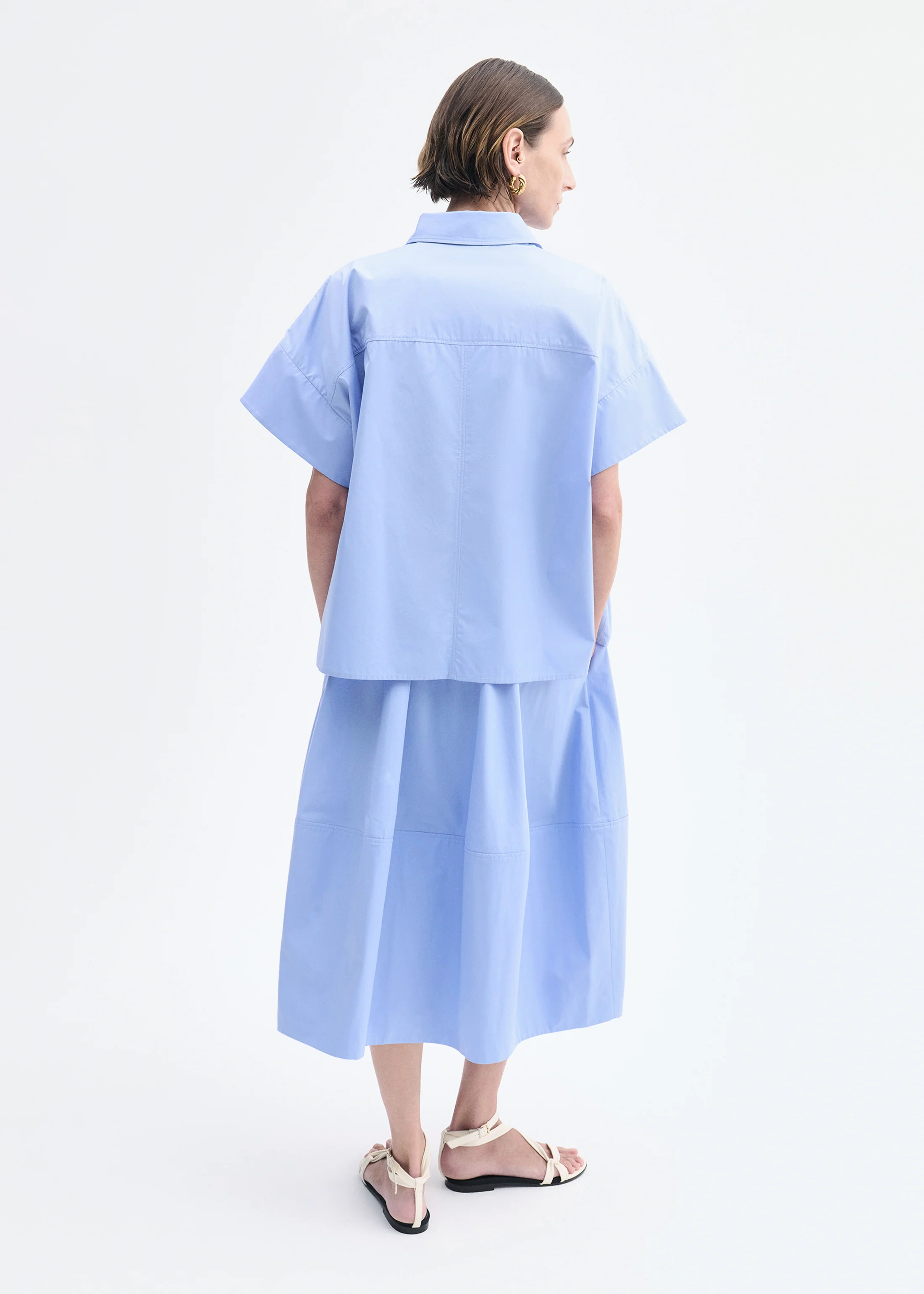 Full Skirt in Cotton Poplin - Blue - Image 3