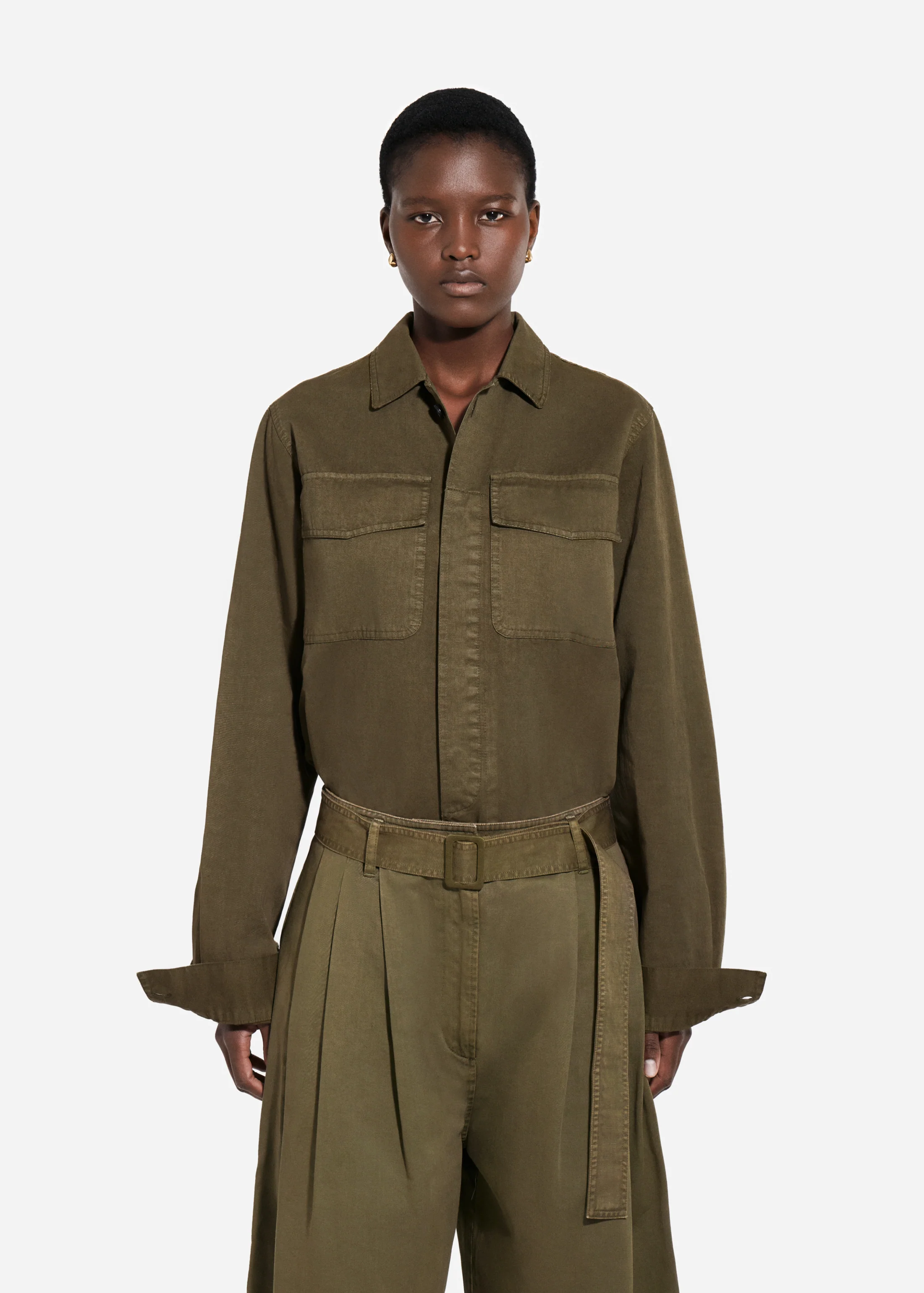 Garment Dyed Shirt Jacket in Cotton - Avocado - Image 3
