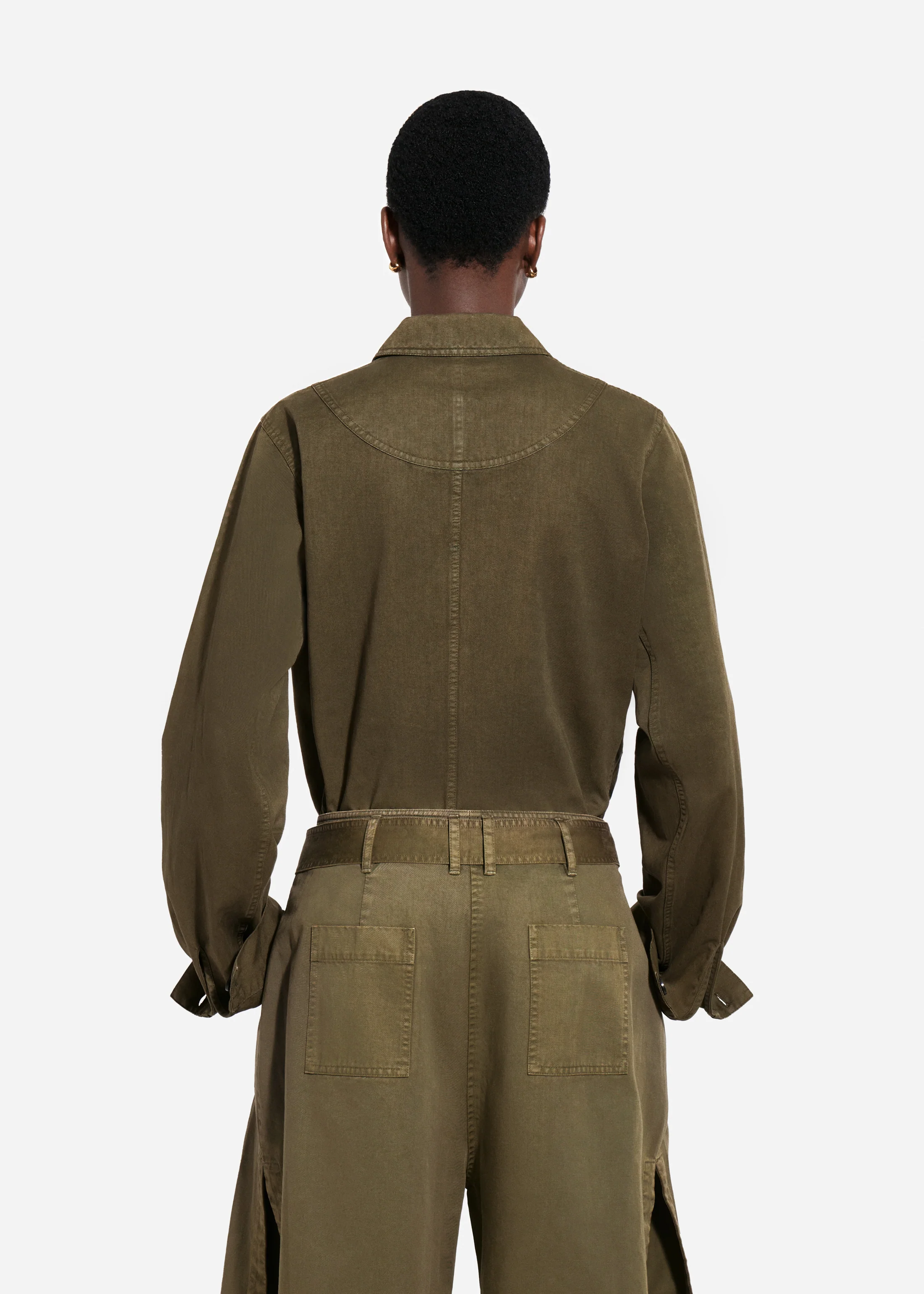 Garment Dyed Shirt Jacket in Cotton - Avocado - Image 4