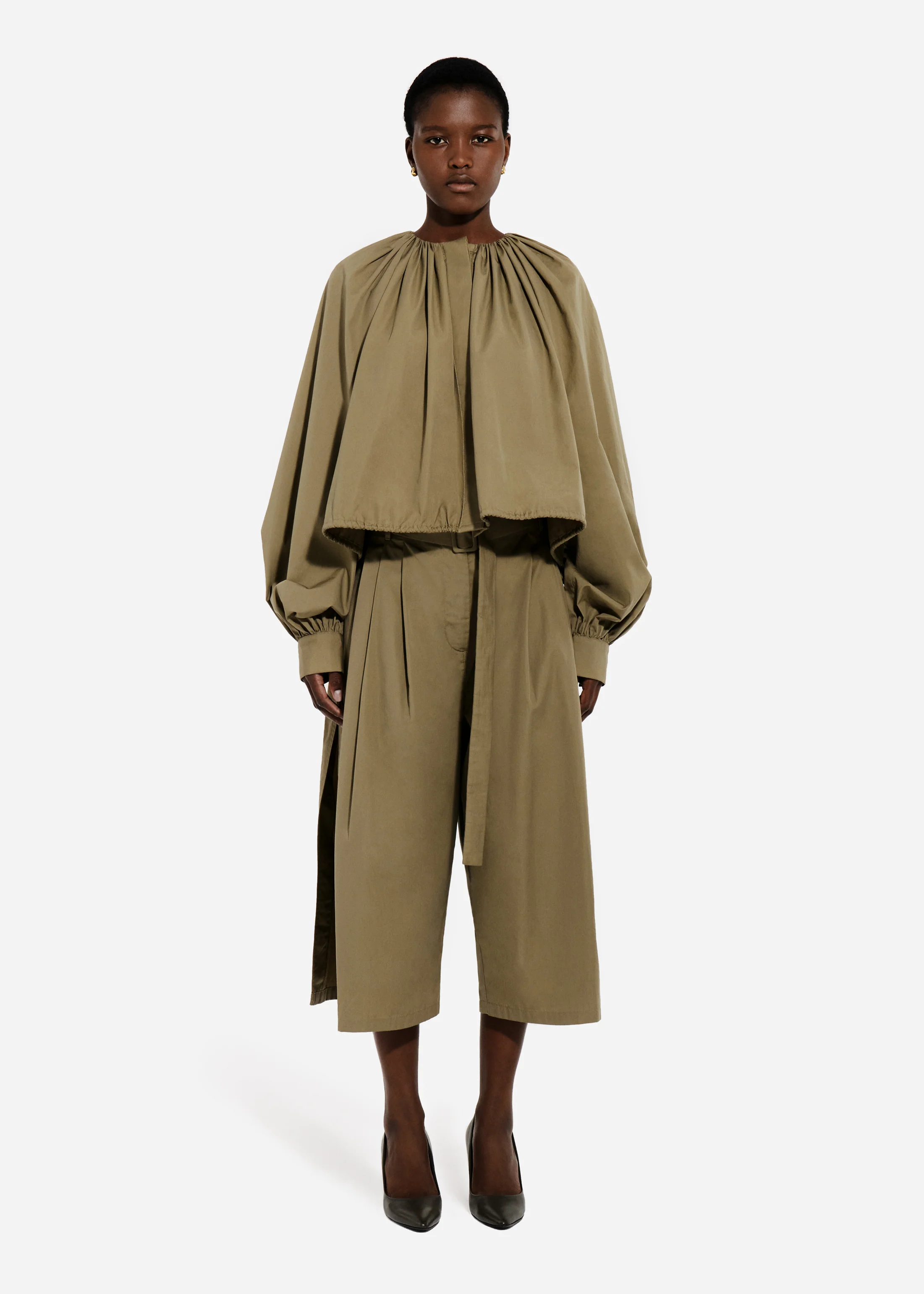 Gathered Tunic Shirt in Cotton Poplin - Aloe - Image 4
