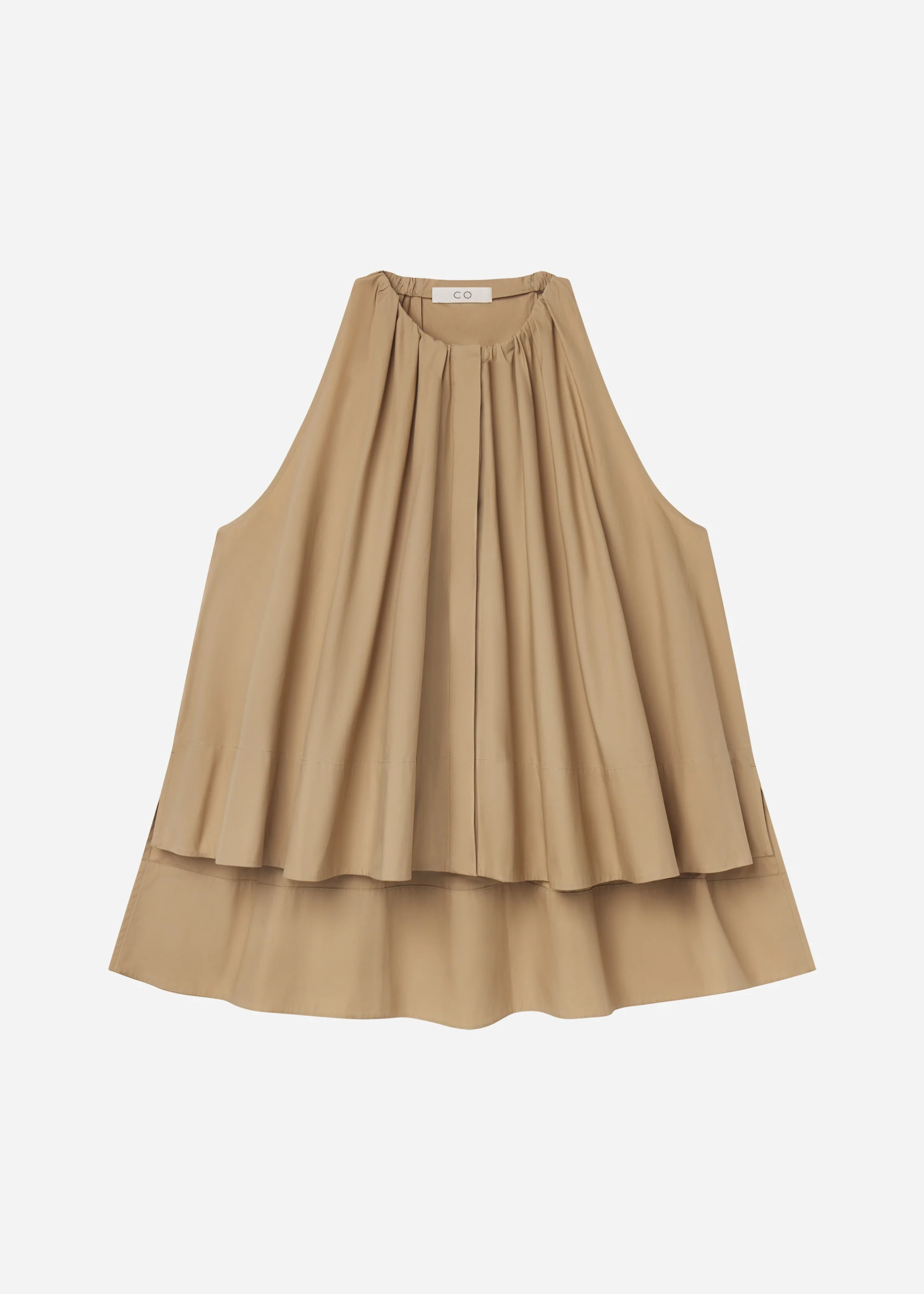 Gathered Tunic Shirt in Cotton Poplin - Camel - Image 5