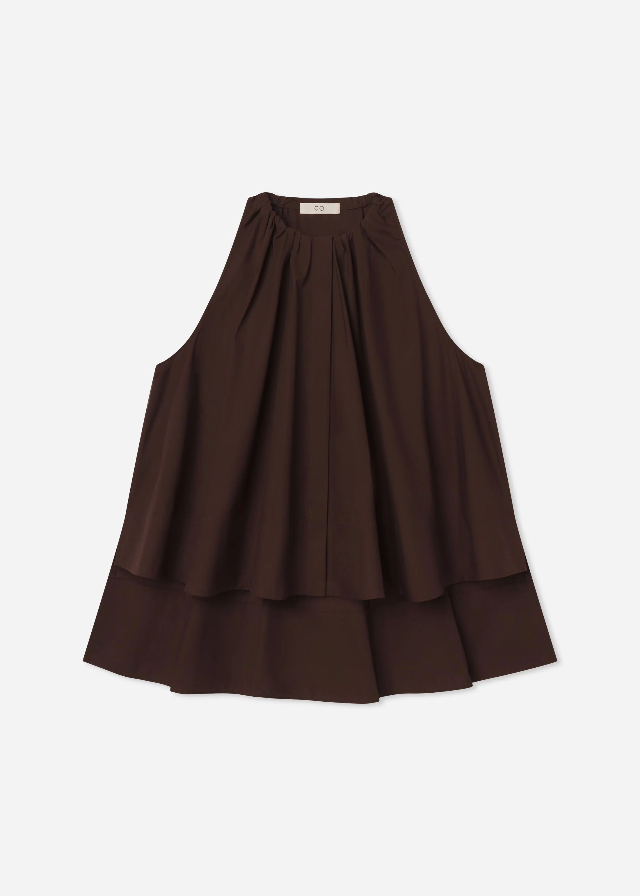 Gathered Tunic Shirt in Cotton Poplin - Chocolate - Image 4