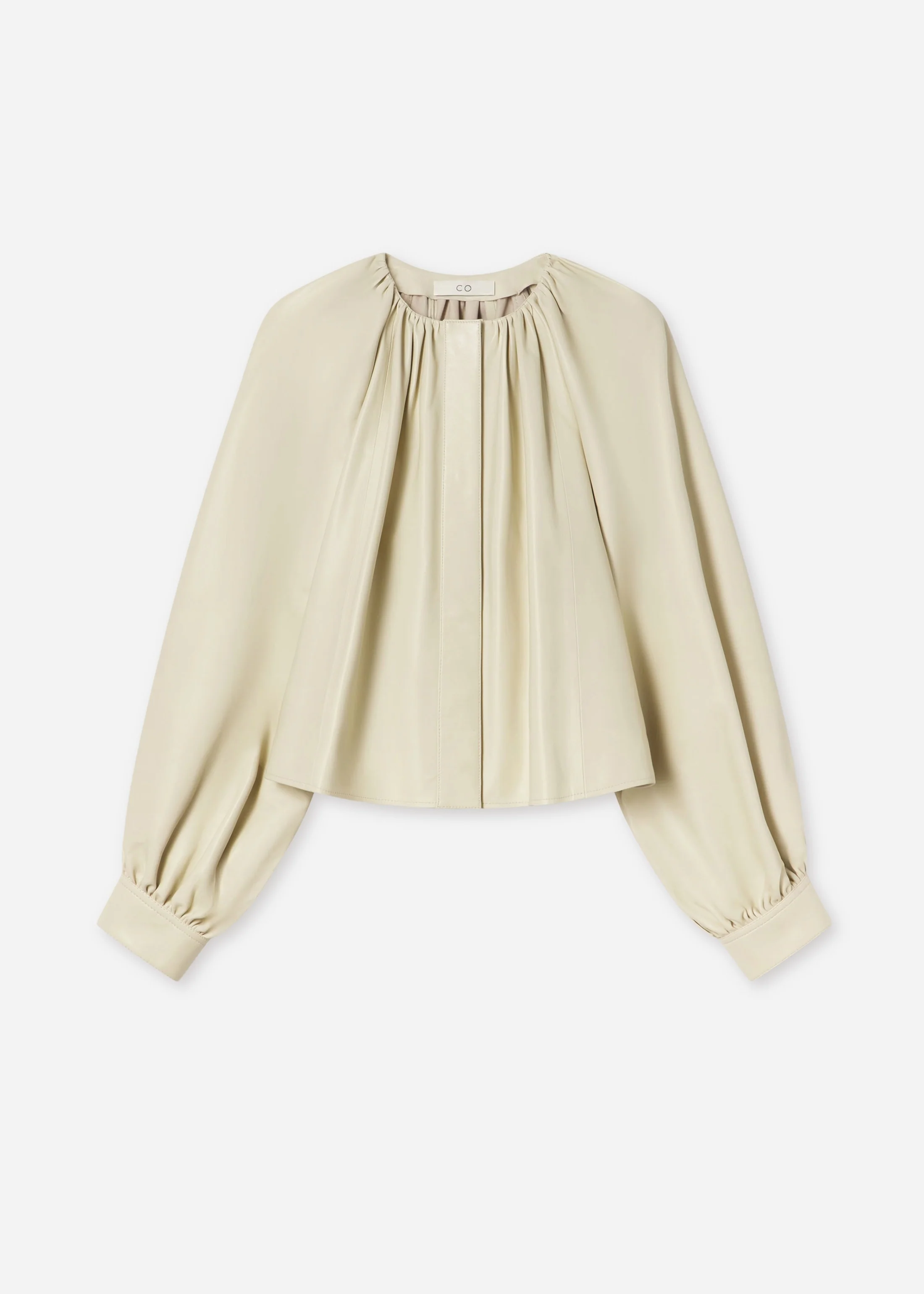 Gathered Tunic Shirt in Leather - Pearl - Image 2