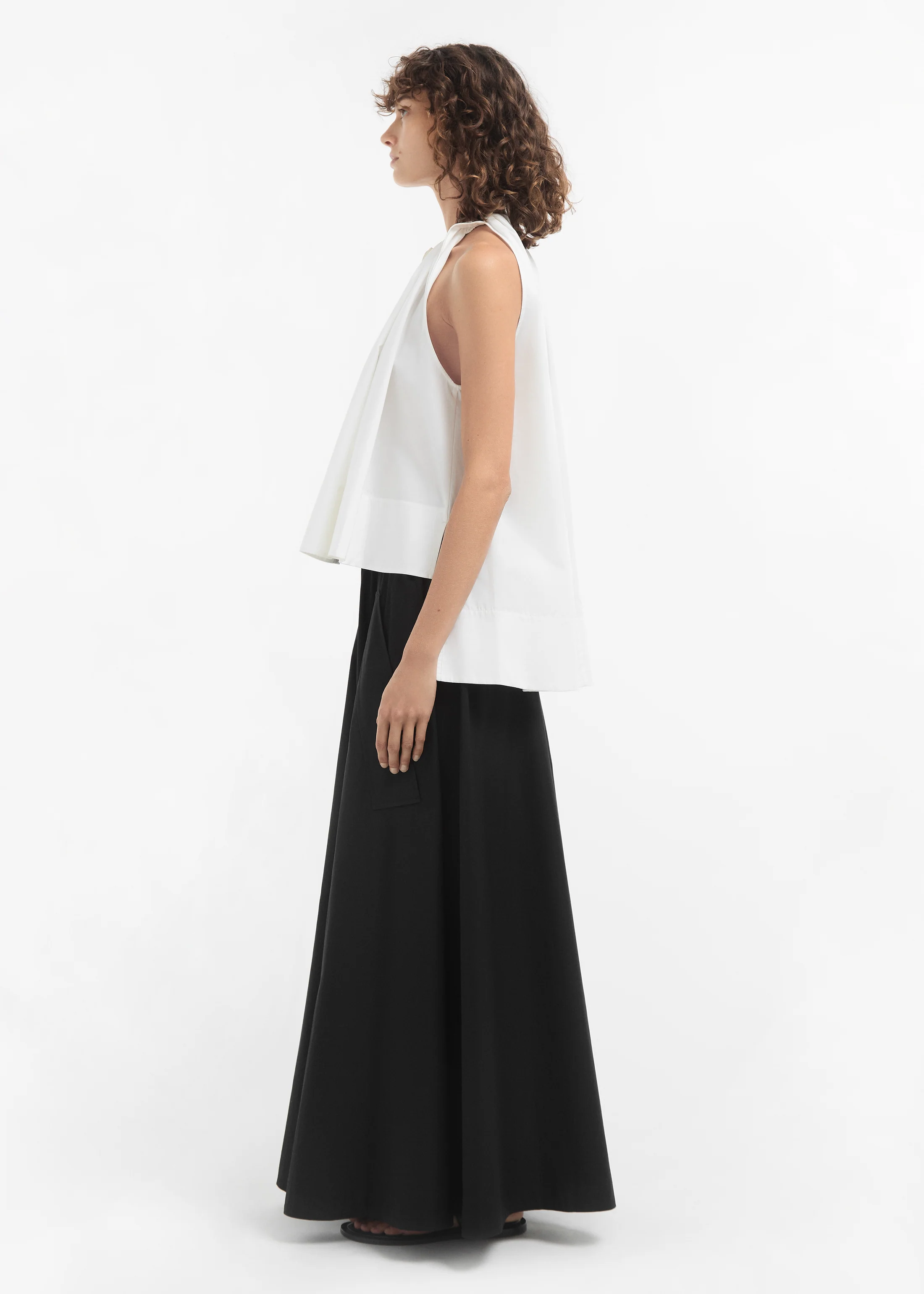 Gathered Tunic Shirt in Cotton Poplin - White - Image 4