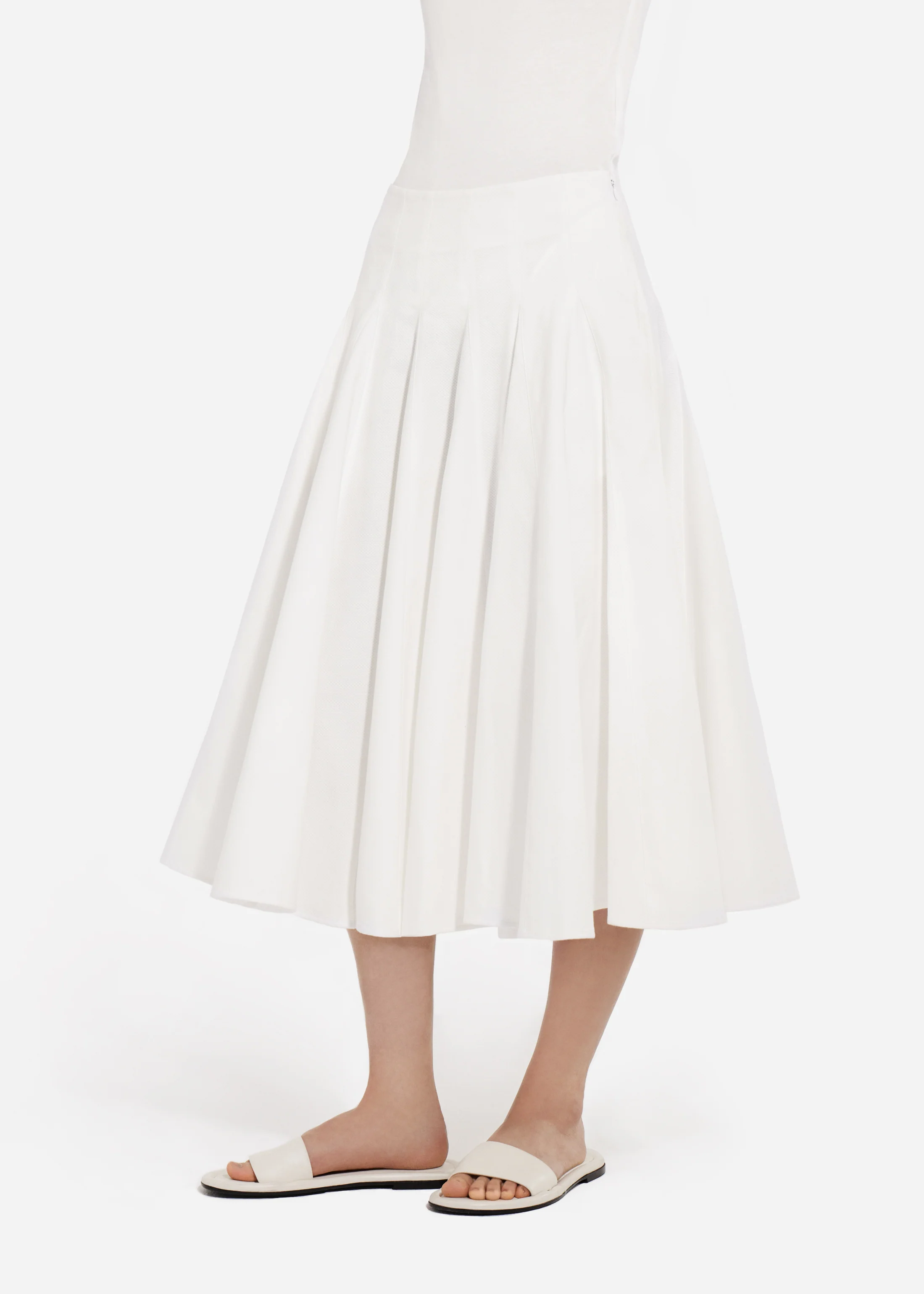 Godet Midi Skirt in Cotton Pique - White - Image 2