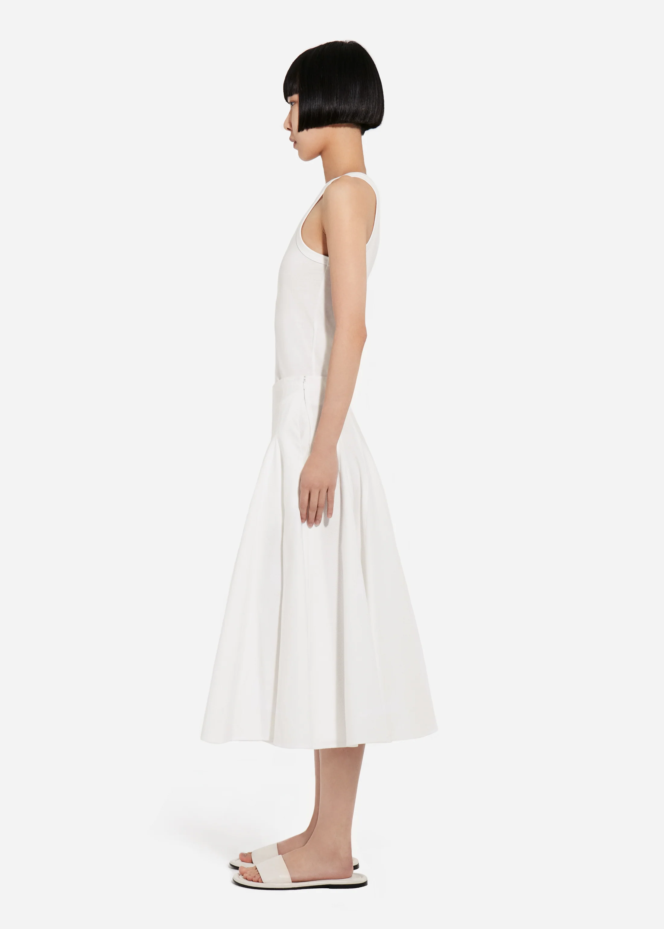 Godet Midi Skirt in Cotton Pique - White - Image 3