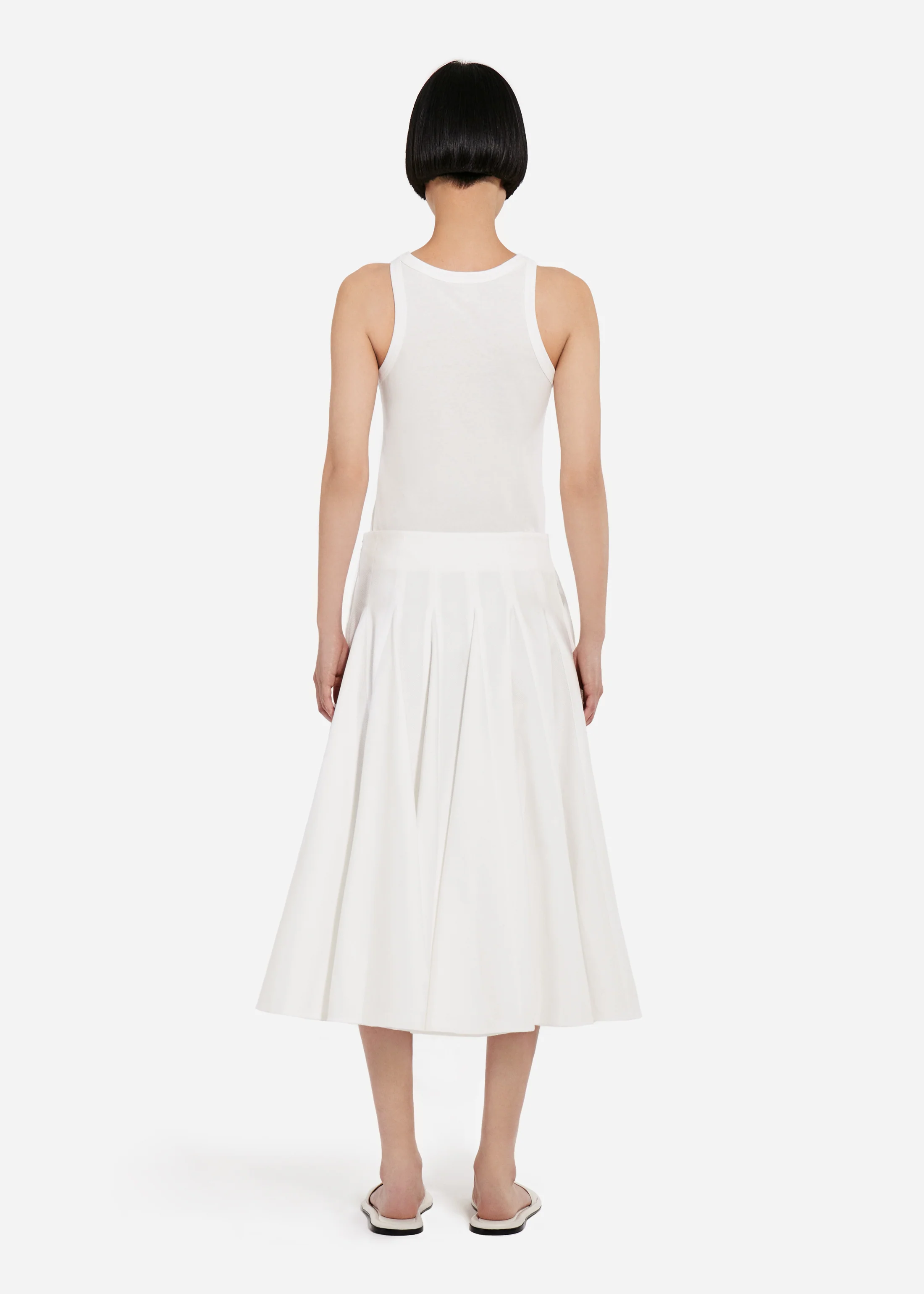 Godet Midi Skirt in Cotton Pique - White - Image 4