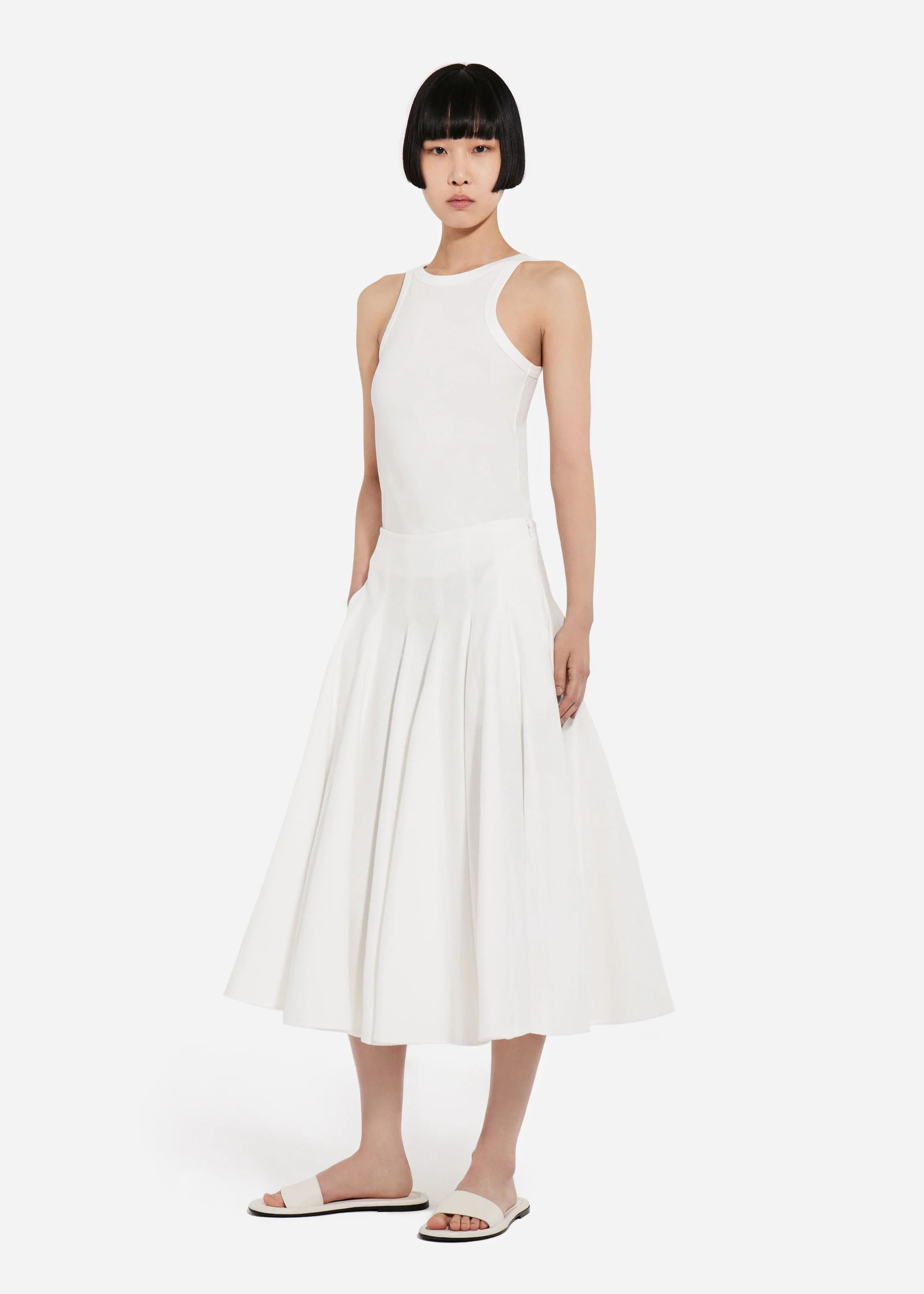 Godet Midi Skirt in Cotton Pique - White - Image 5