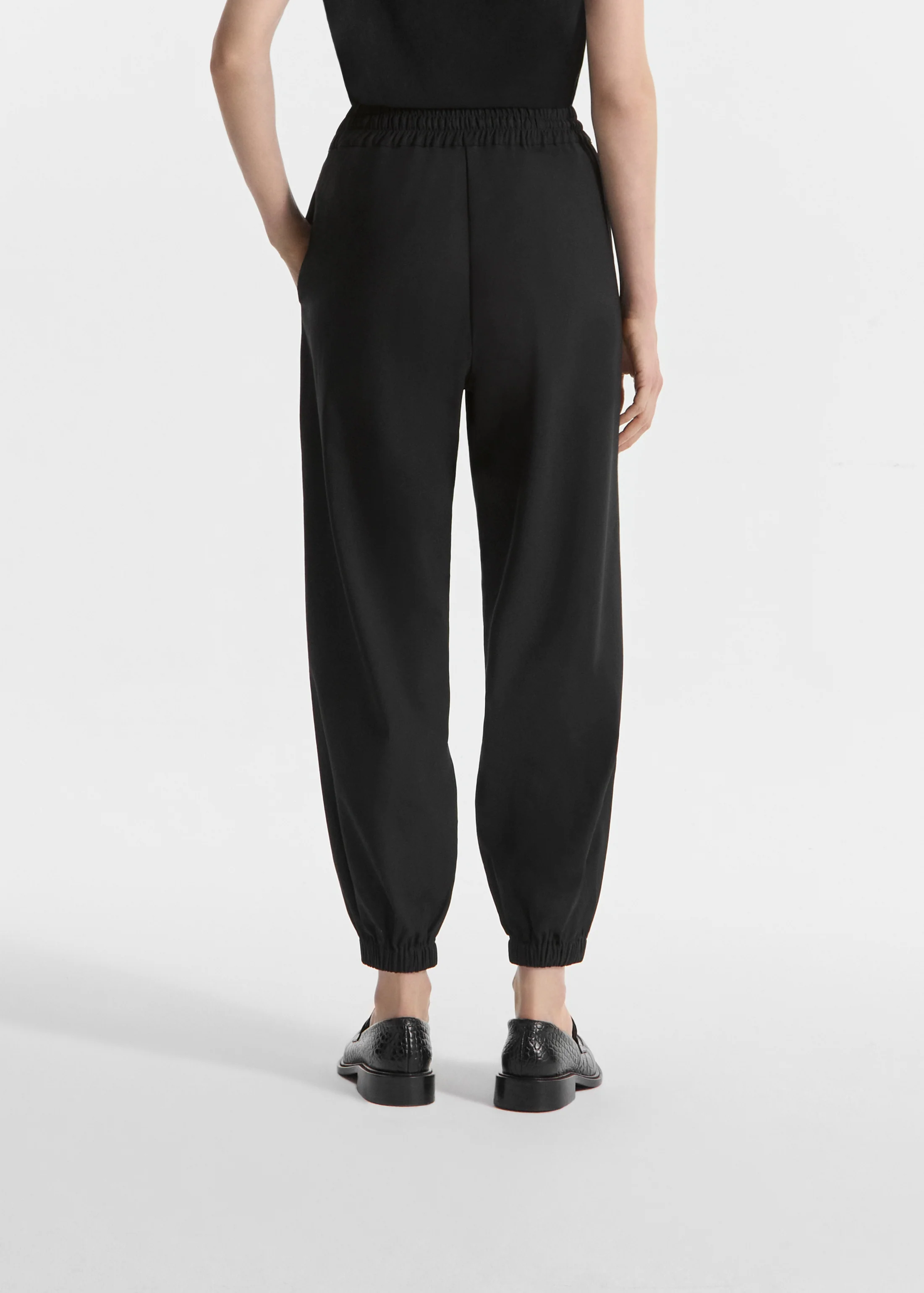 Jogger Pant in Stretch Wool Suiting - Black - Image 4