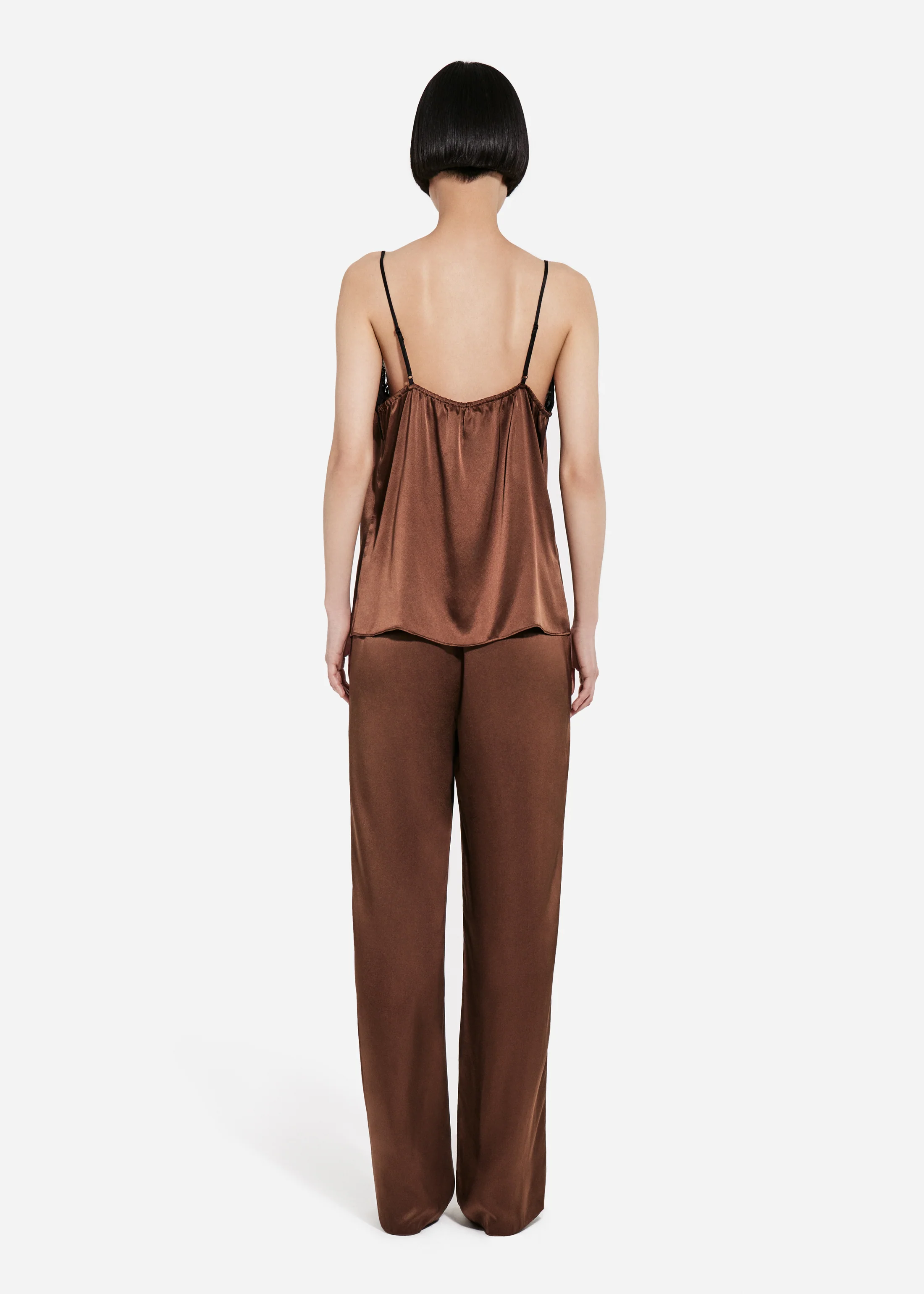 Lace Camisole in Silk - Chocolate - Image 3