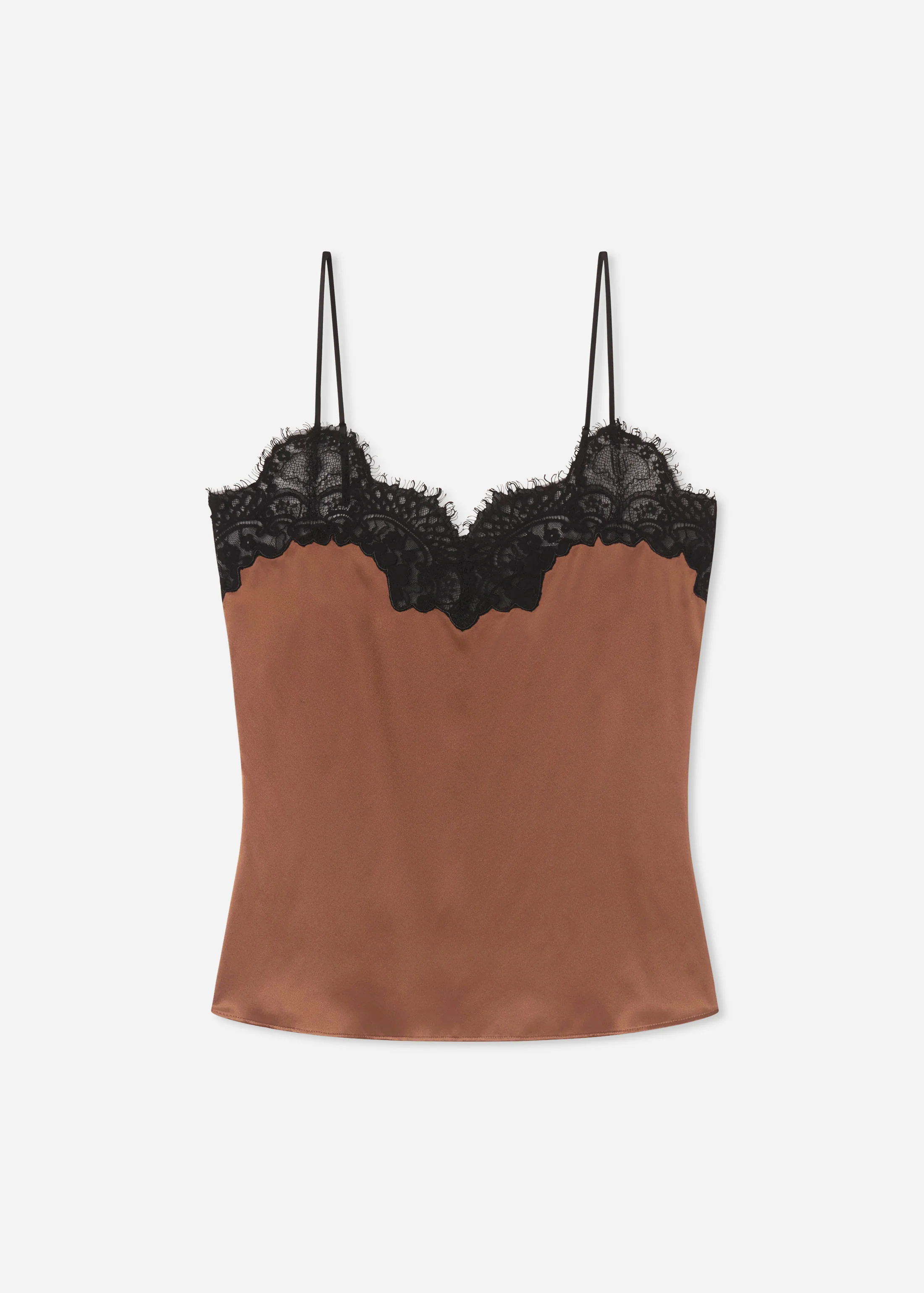 Lace Camisole in Silk - Chocolate - Image 4
