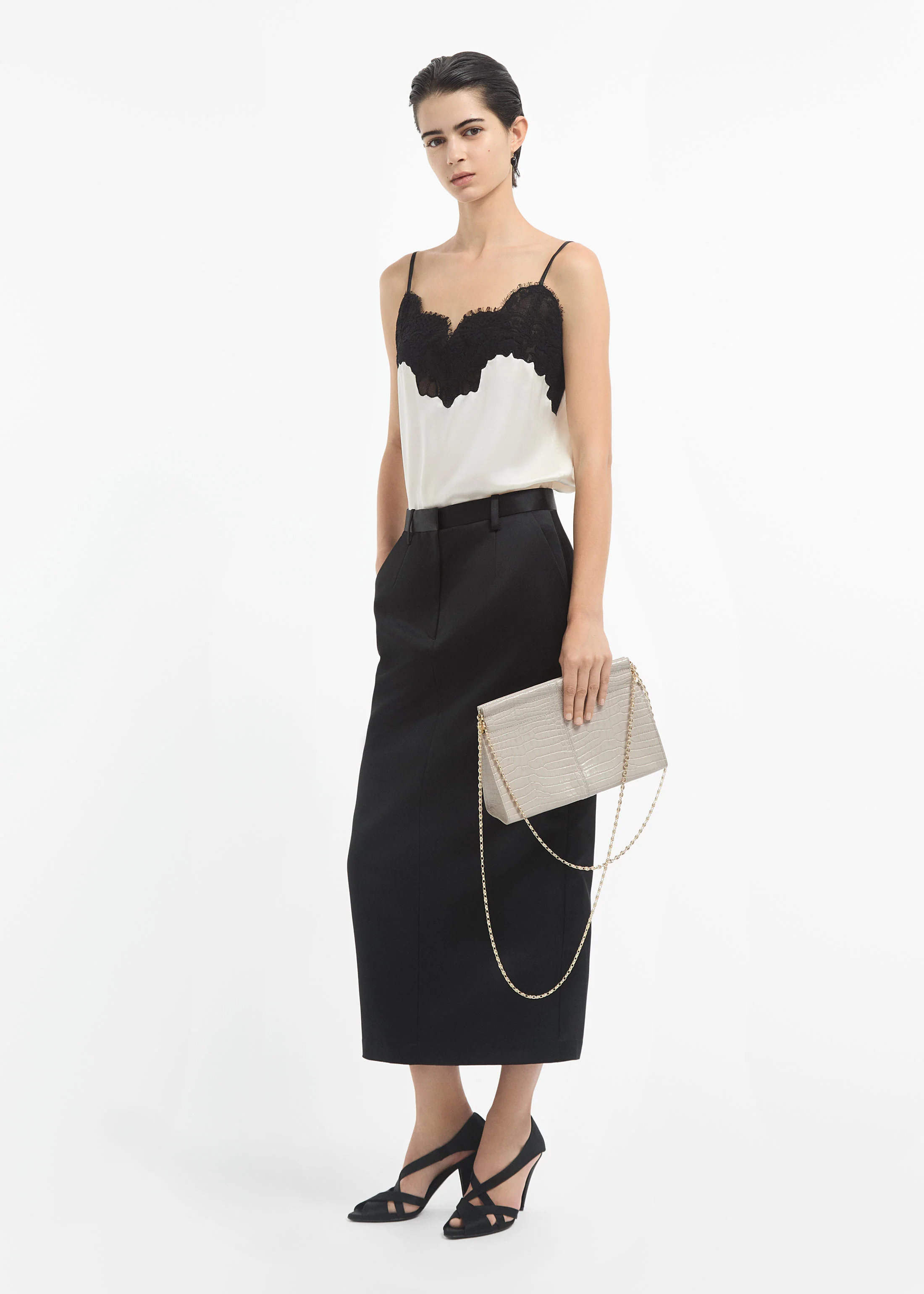 Lace Camisole in Silk - Ivory - Image 4