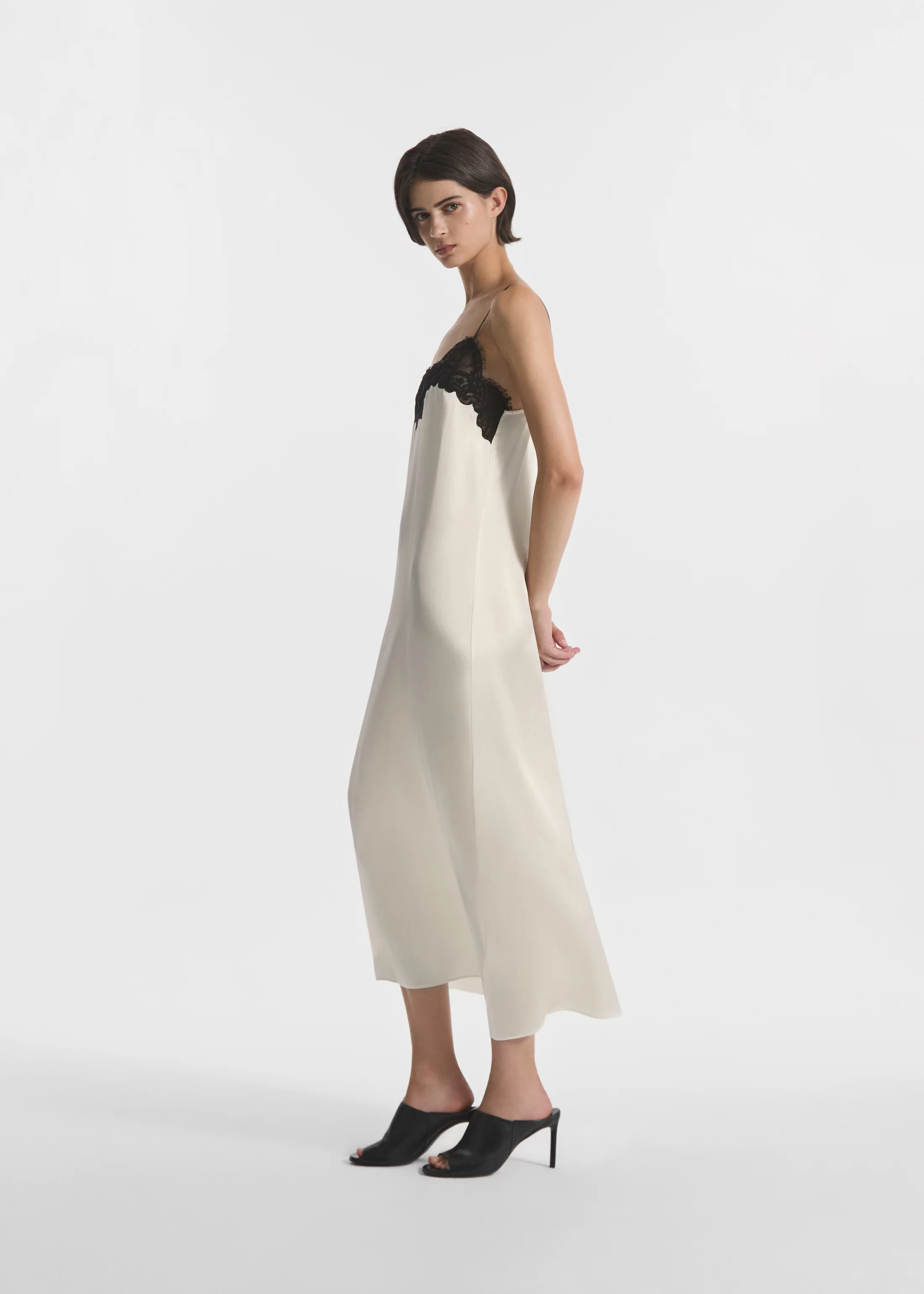 Lace Slip Dress in Silk - Ivory - Image 3