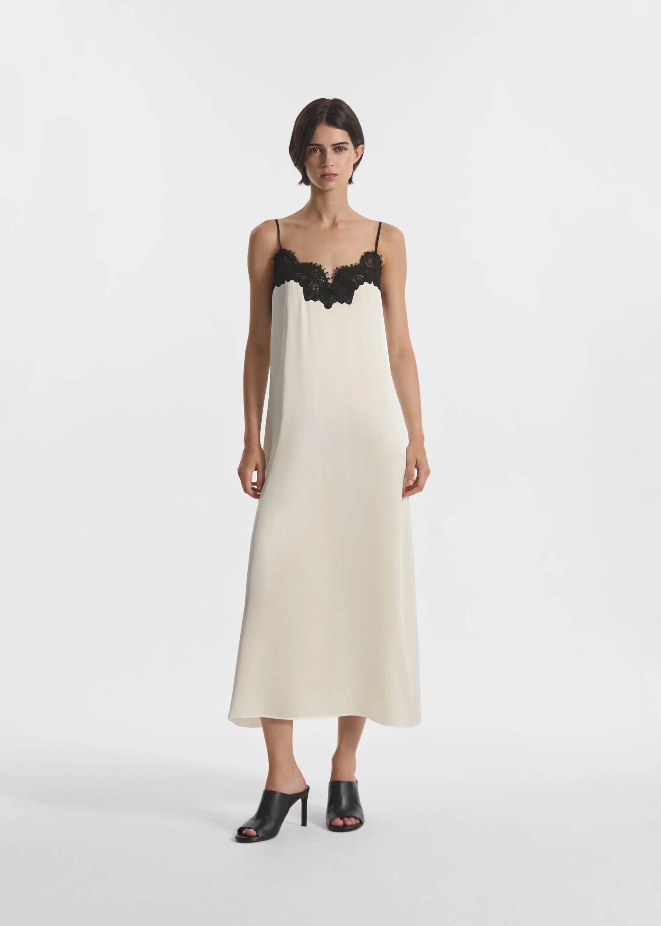 Lace Slip Dress in Silk - Ivory - Image 5