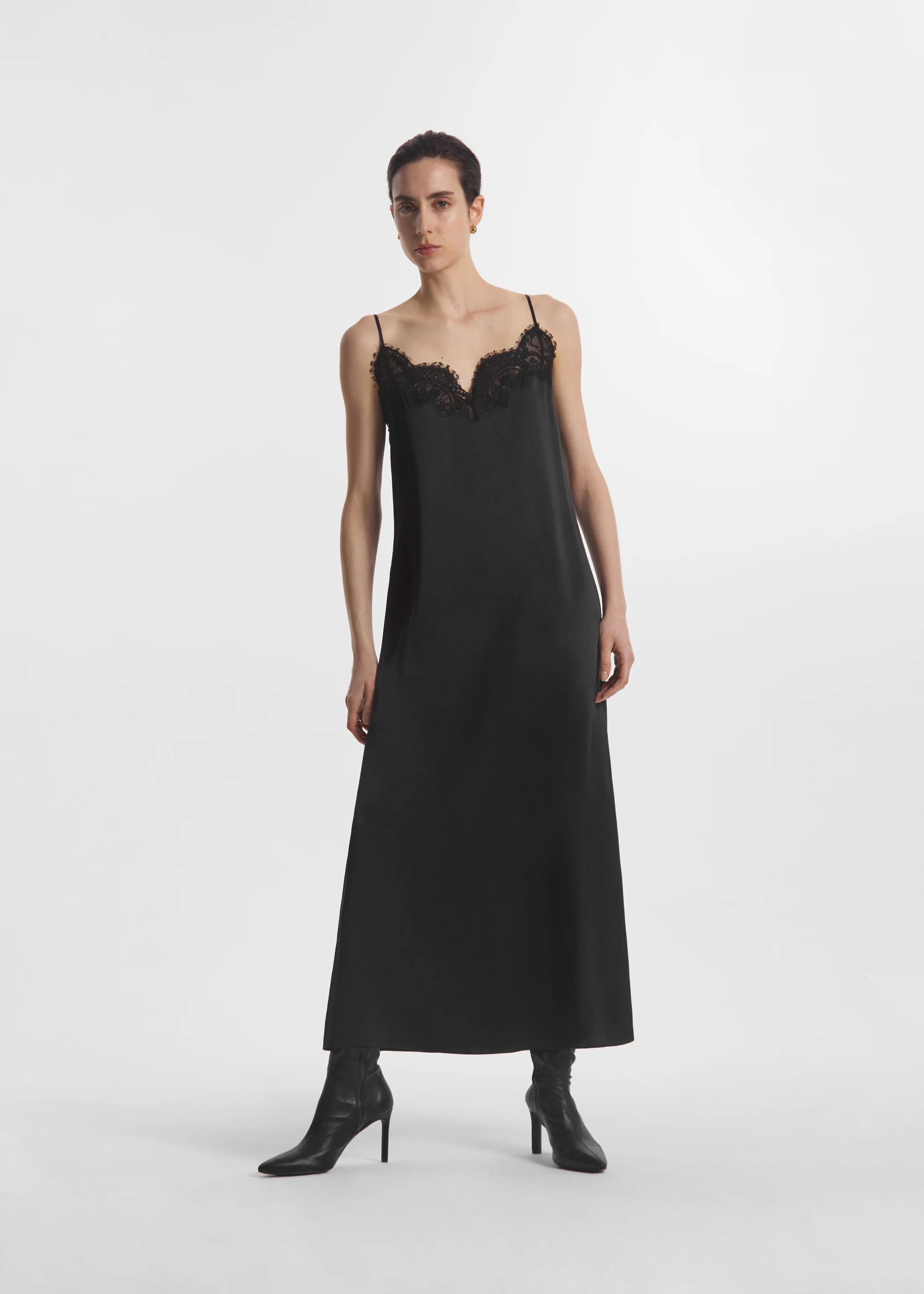 Lace Slip Dress in Silk - Black - Image 3