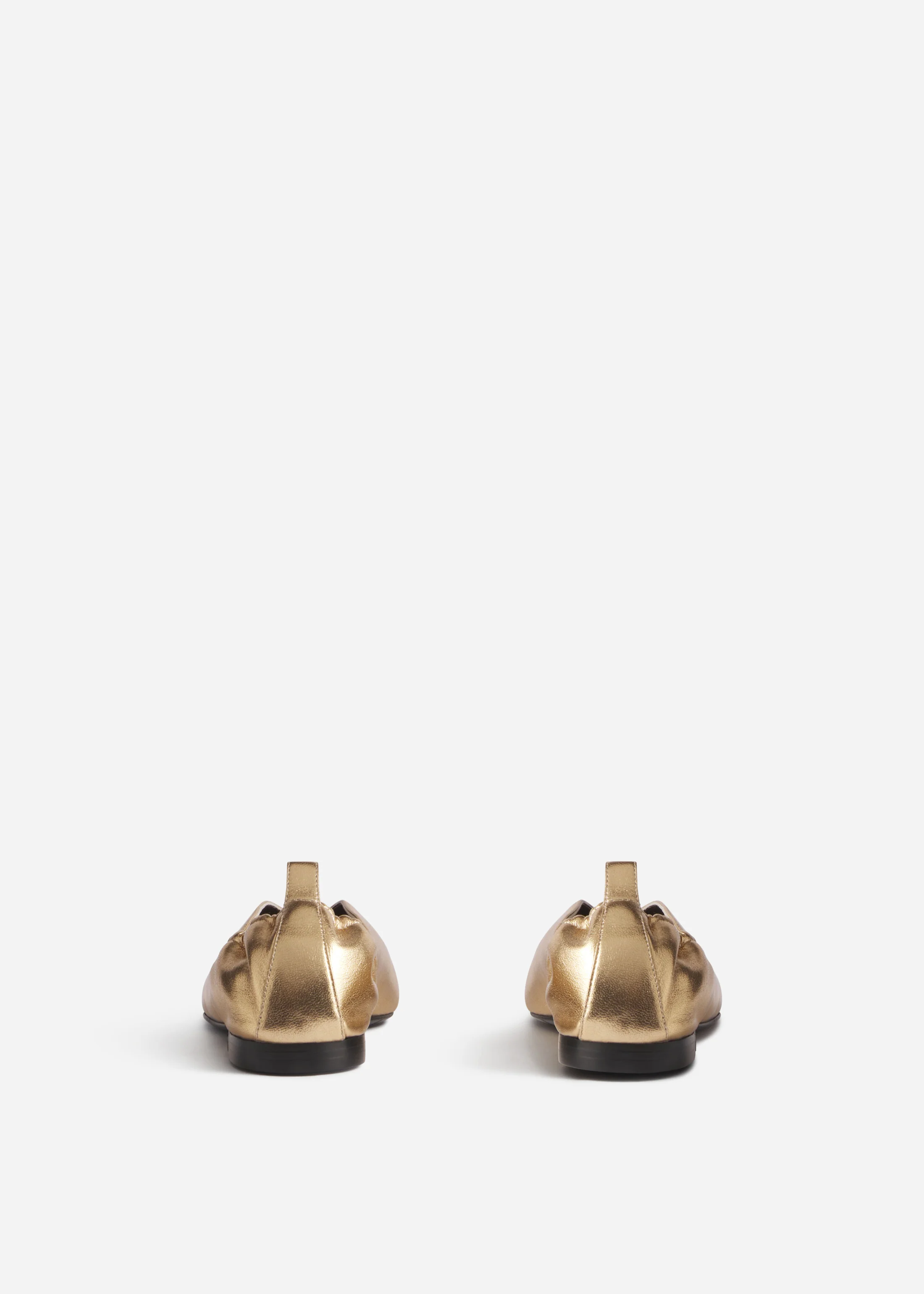 Leather Ruched Back Pointed Flat - Gold - Image 3