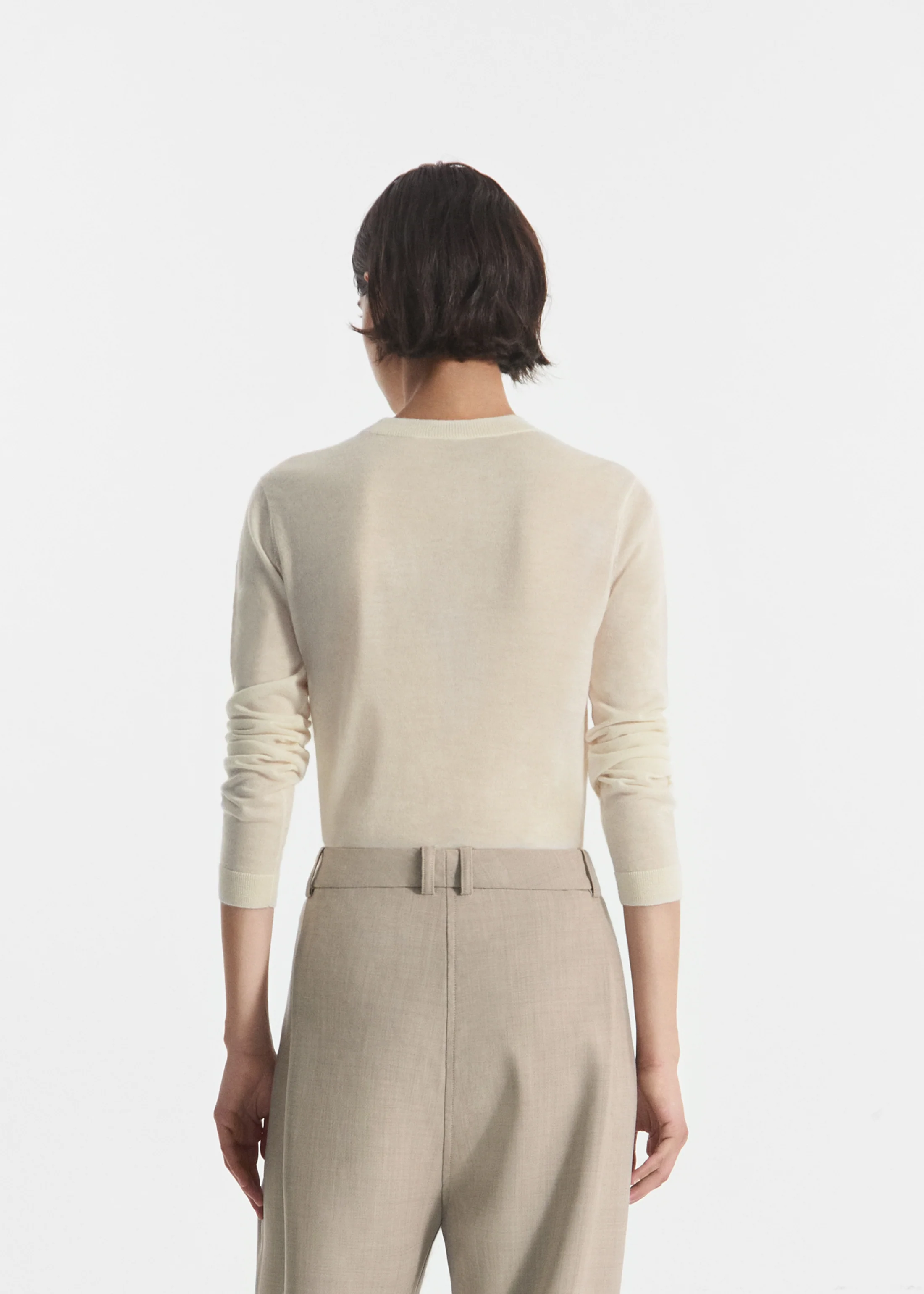 Long Sleeve Crew in Fine Cashmere - Ivory - Image 3