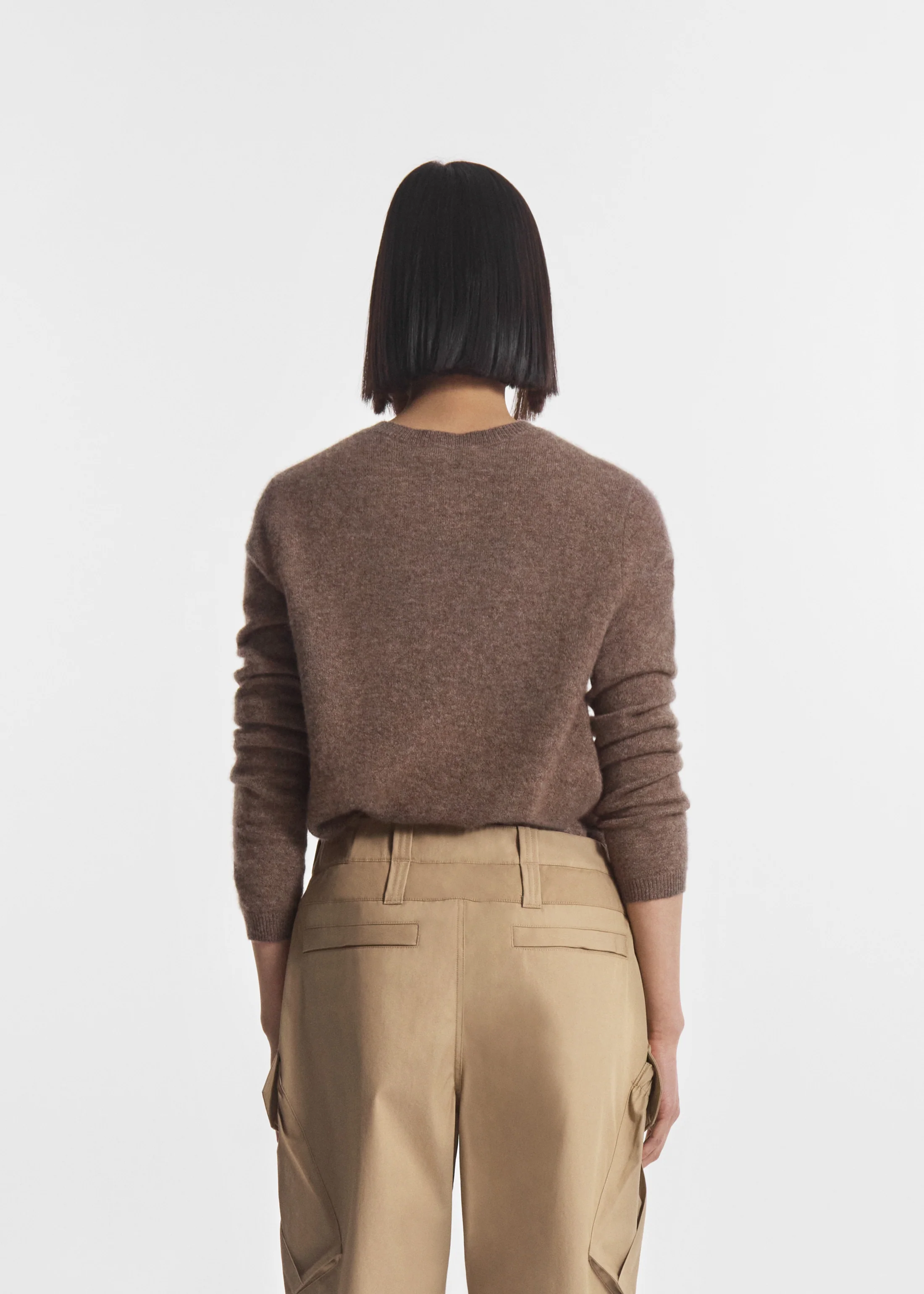 Long Sleeve Crew Sweater in Cashmere Silk - Hazelnut - Image 3
