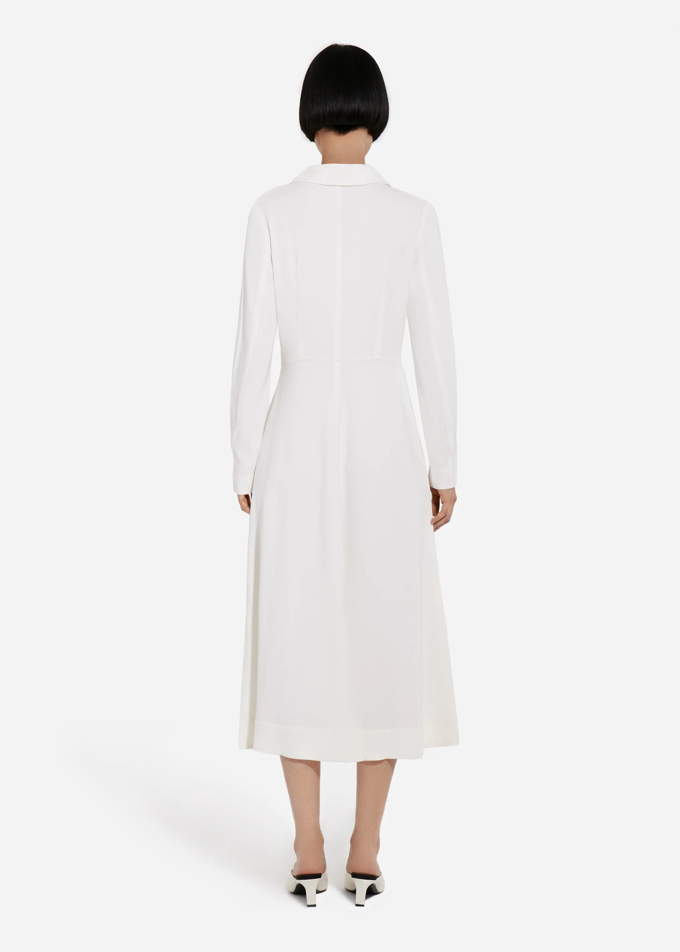 Long Sleeve Shirt Dress in Crepe - Ivory - Image 4