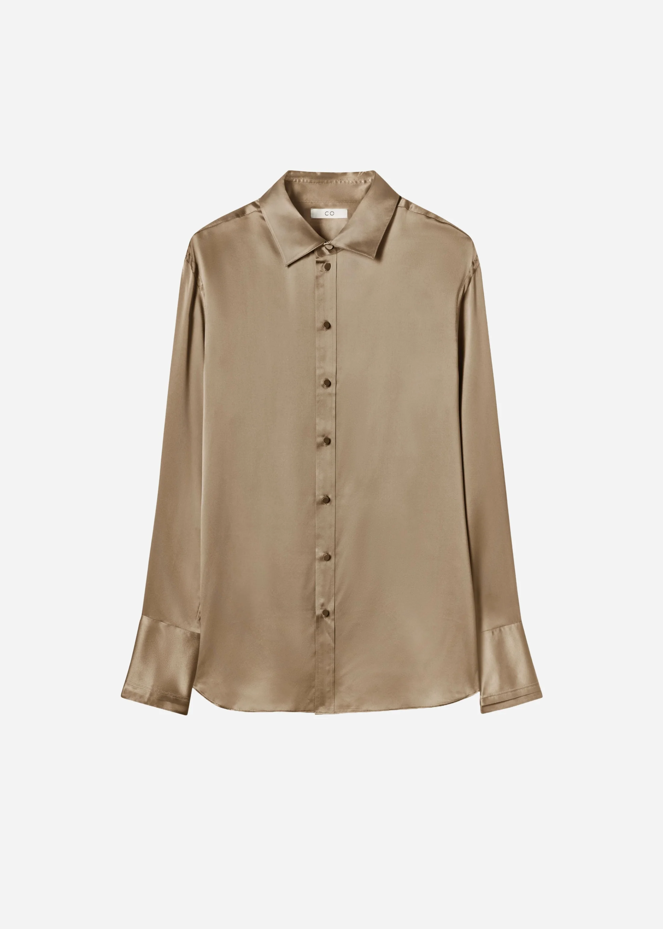 Mens Collared Shirt in Silk Charmeuse - Sesame - Image 4