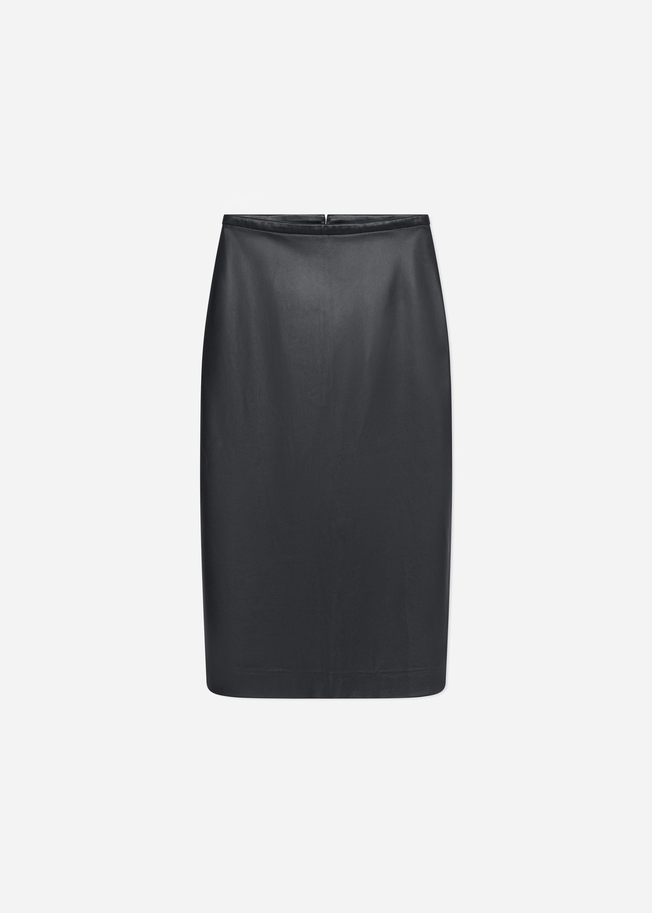 Midi Pencil Skirt in Leather - Black - Image 5