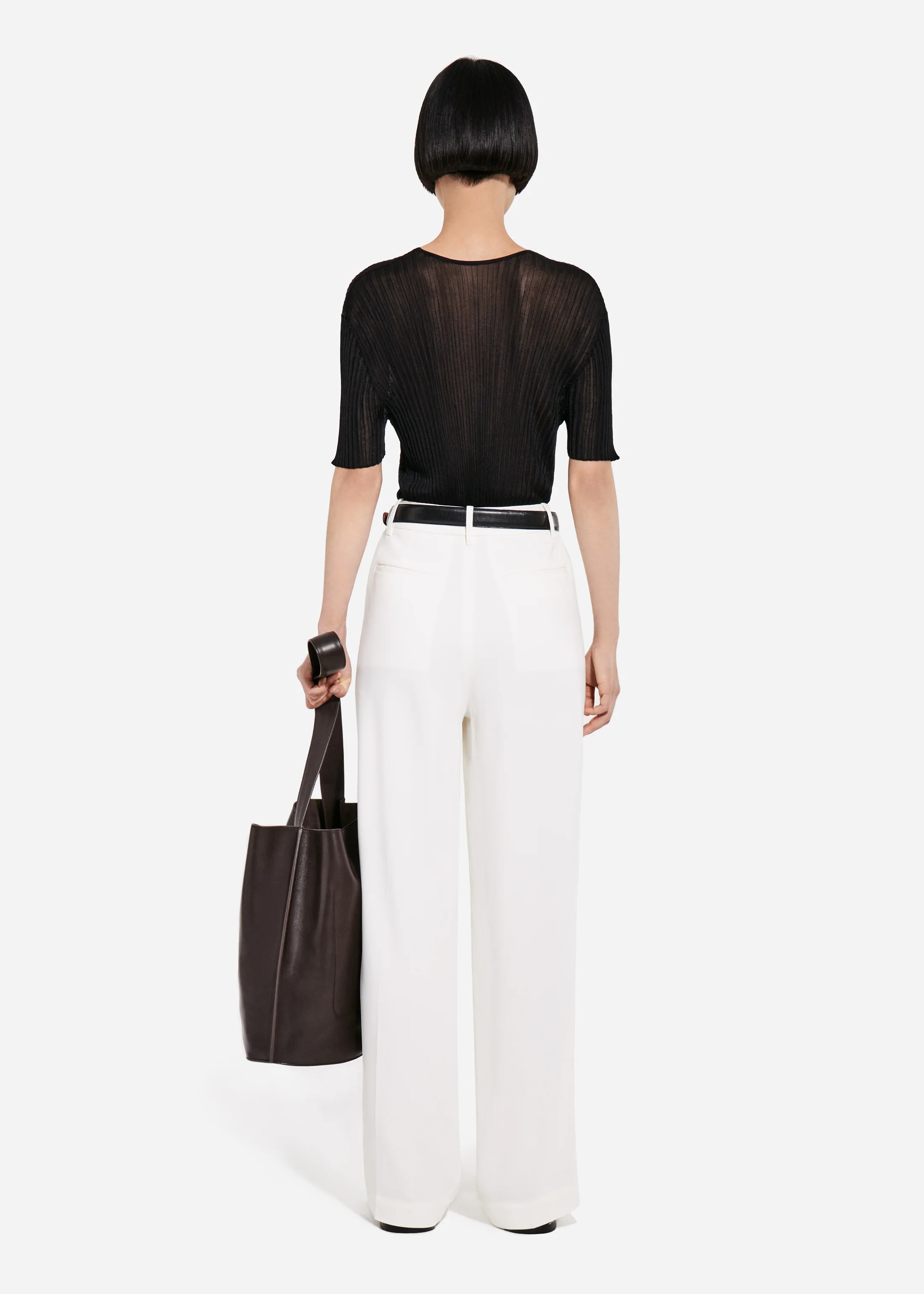 Sheer Rib T-Shirt in Viscose - Black - Image 3