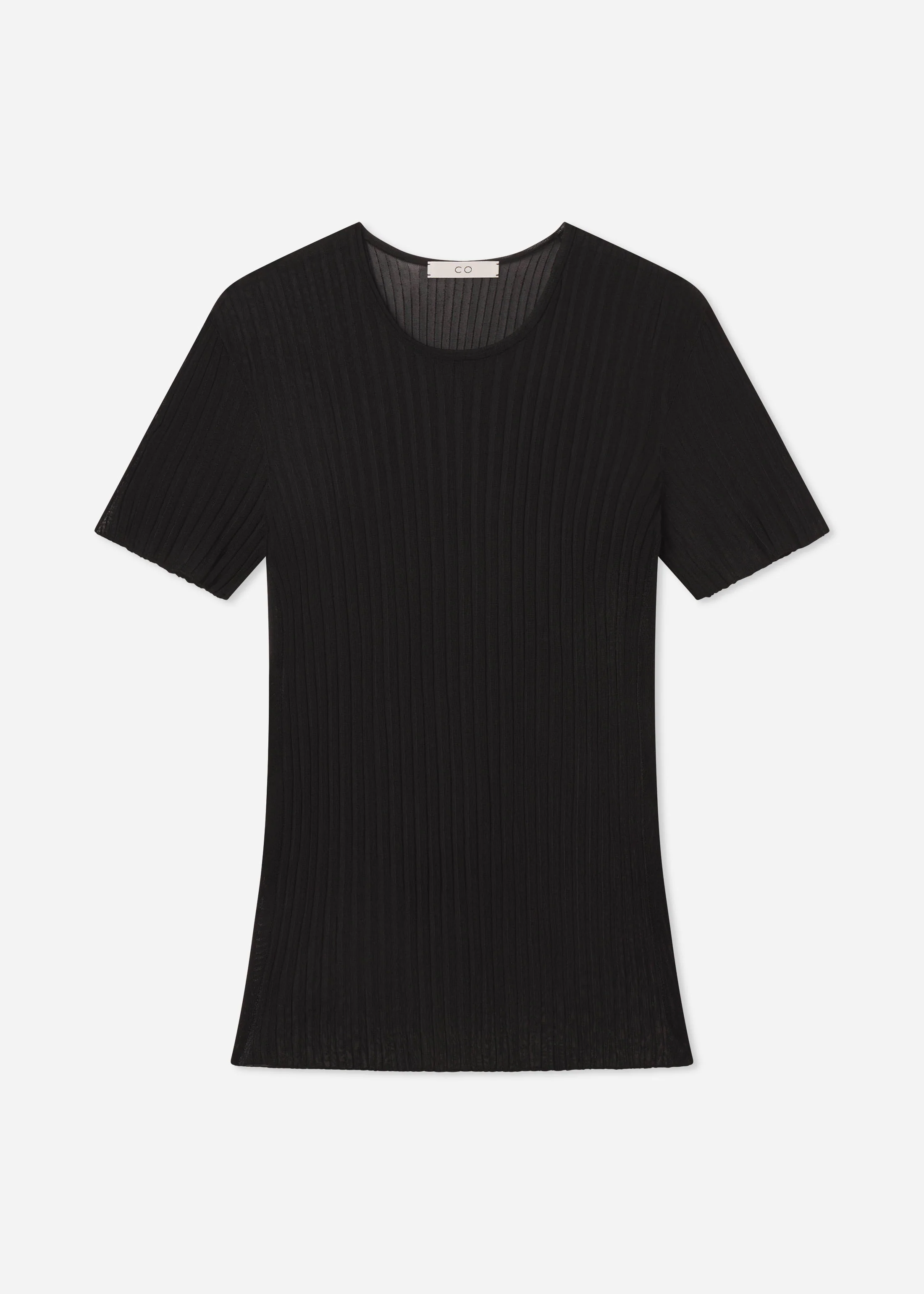 Sheer Rib T-Shirt in Viscose - Black - Image 5