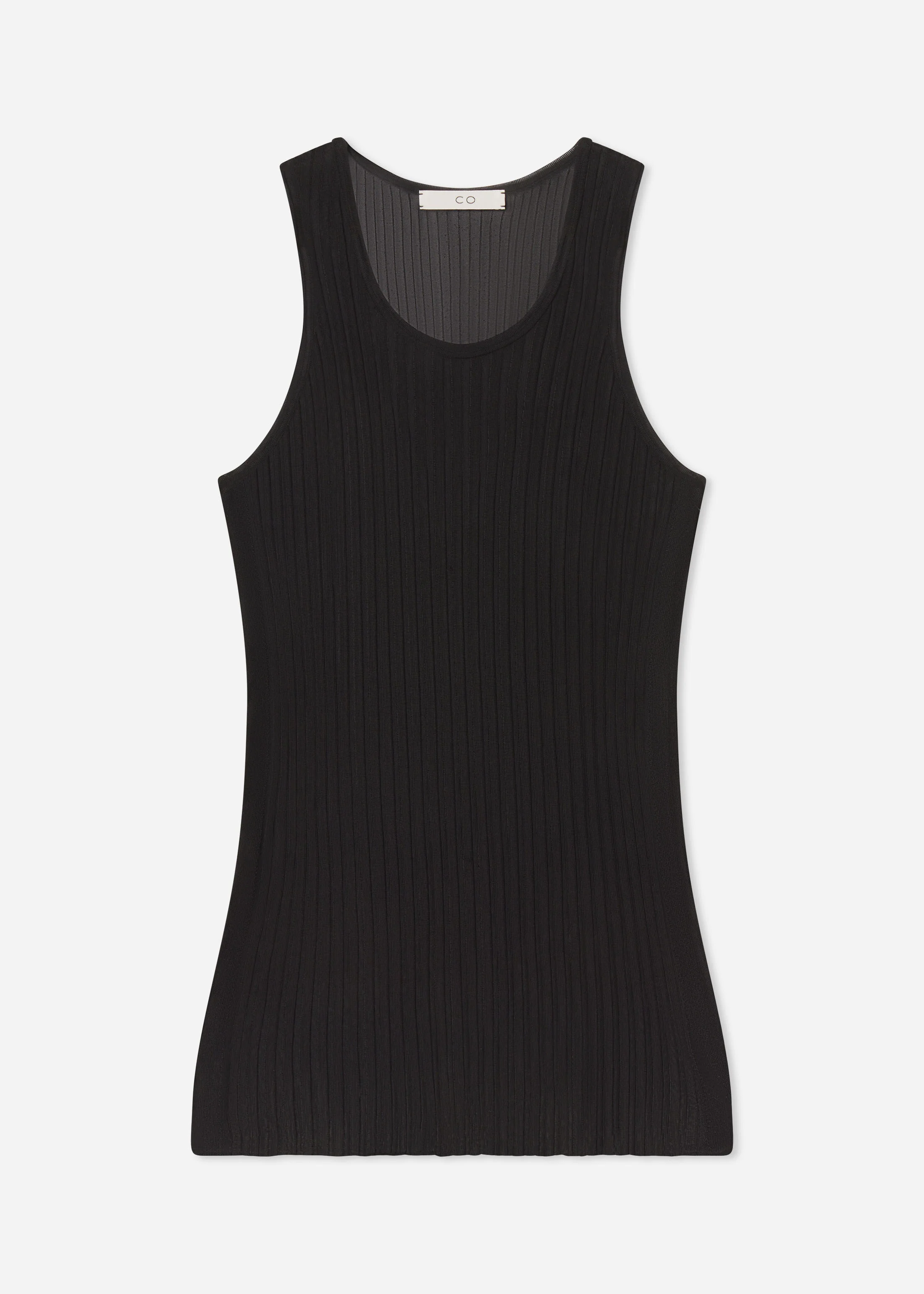 Sheer Rib Tank Top in Viscose - Black - Image 3