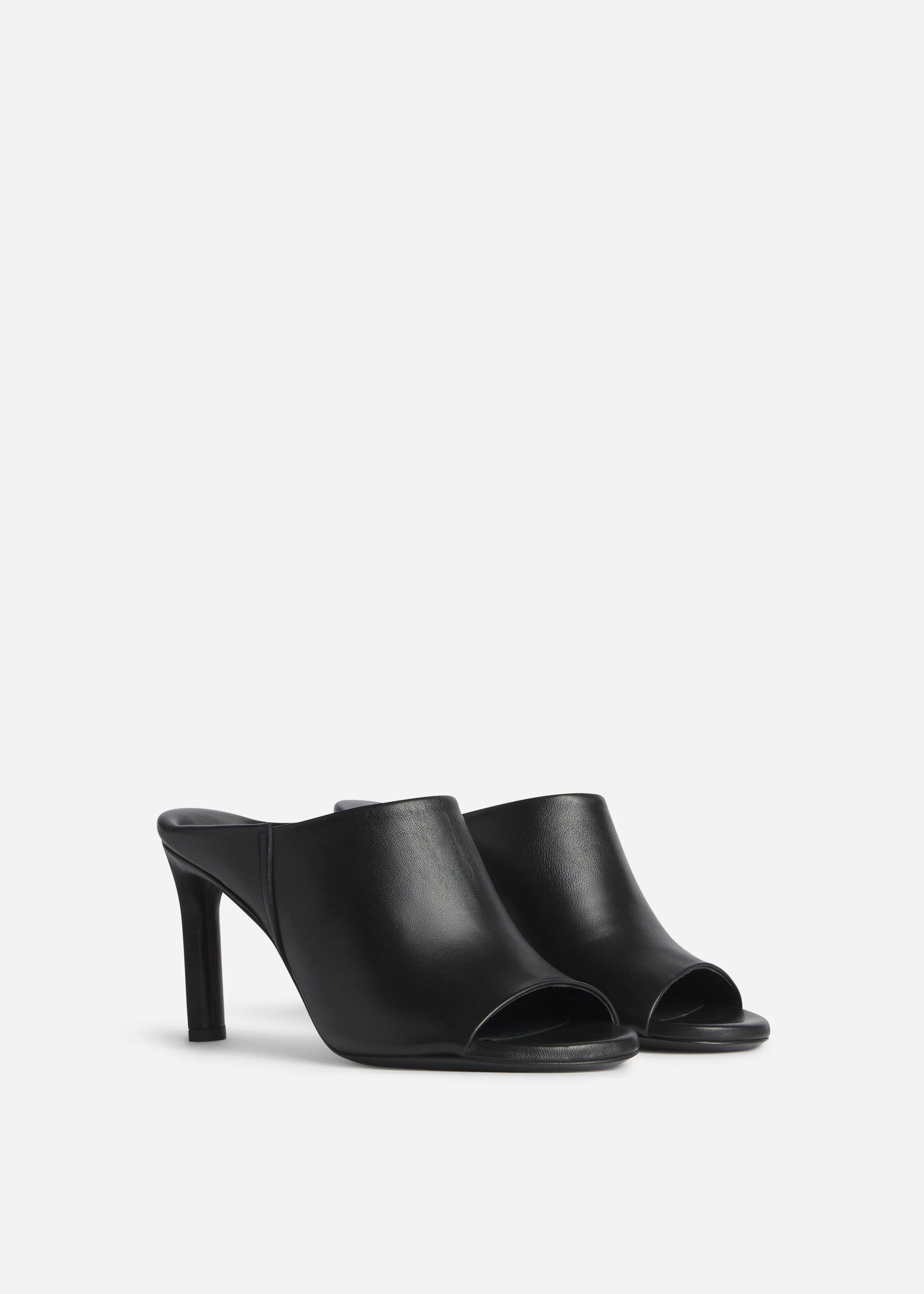 Open Toe Heeled Mule in Smooth Leather - Black - Image 2