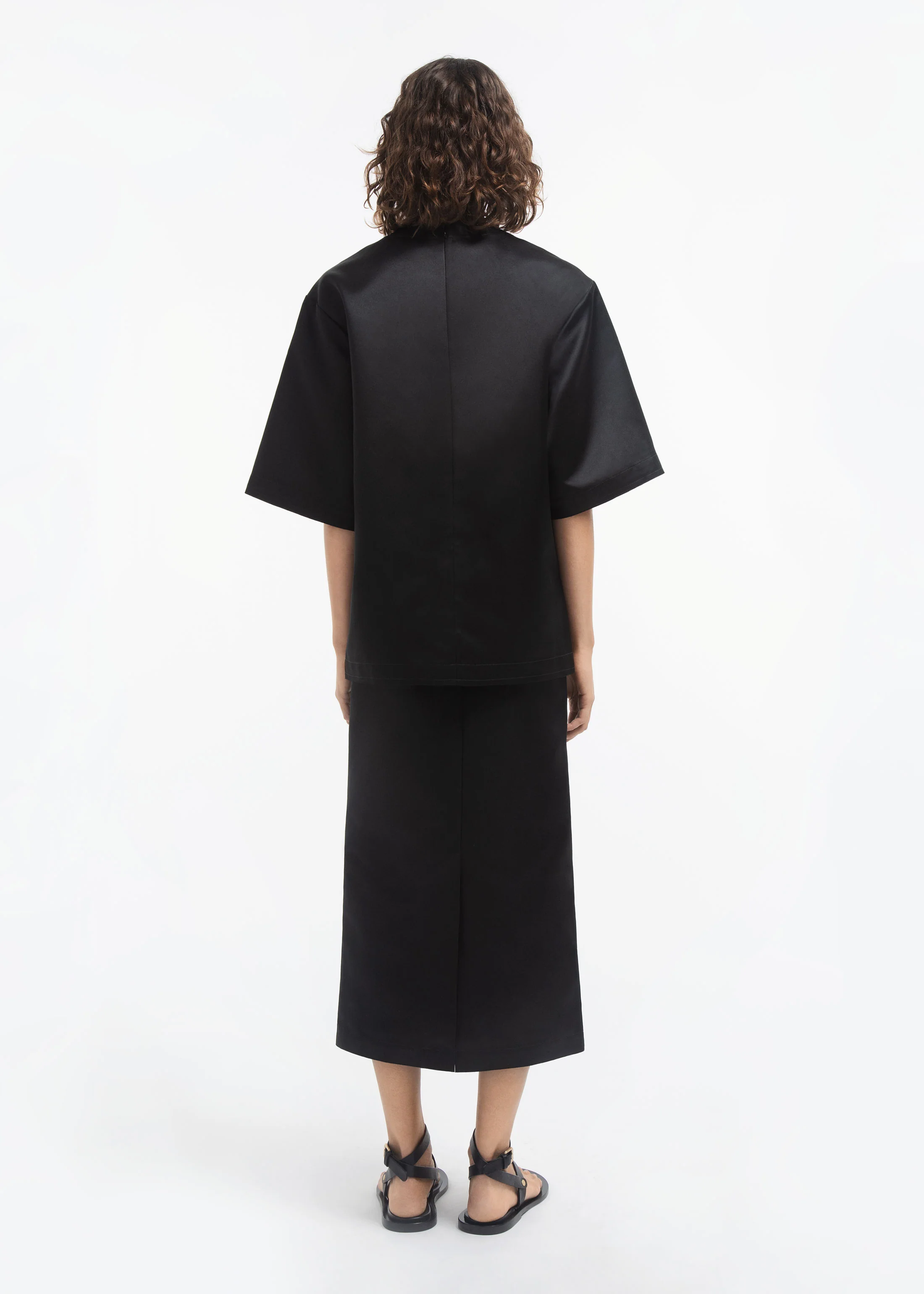 Oversized Shirt in Duchess Satin - Black - Image 3