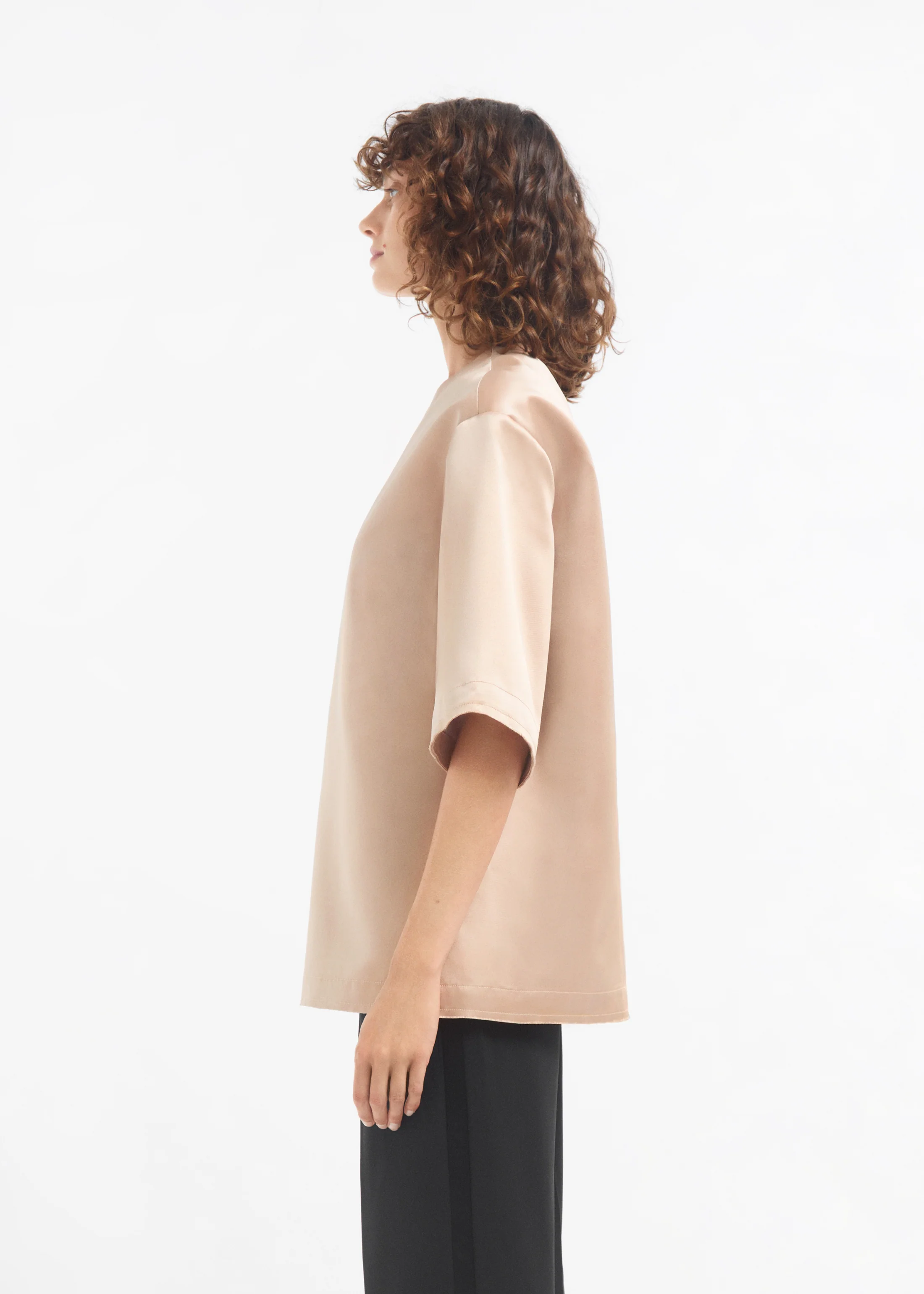 Oversized Shirt in Duchess Satin - Champagne - Image 2