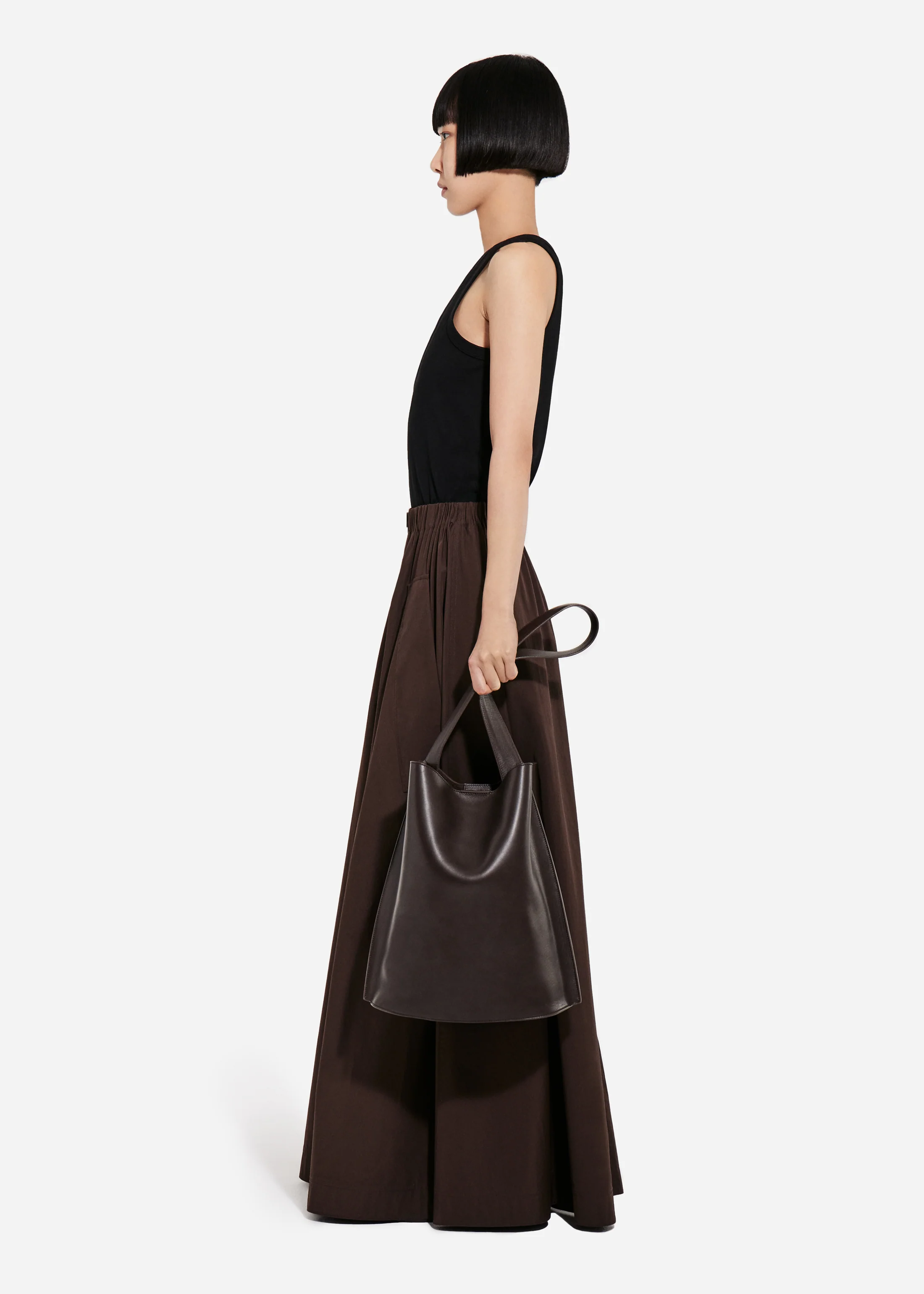 Parachute Skirt in Cotton Poplin - Chocolate - Image 3