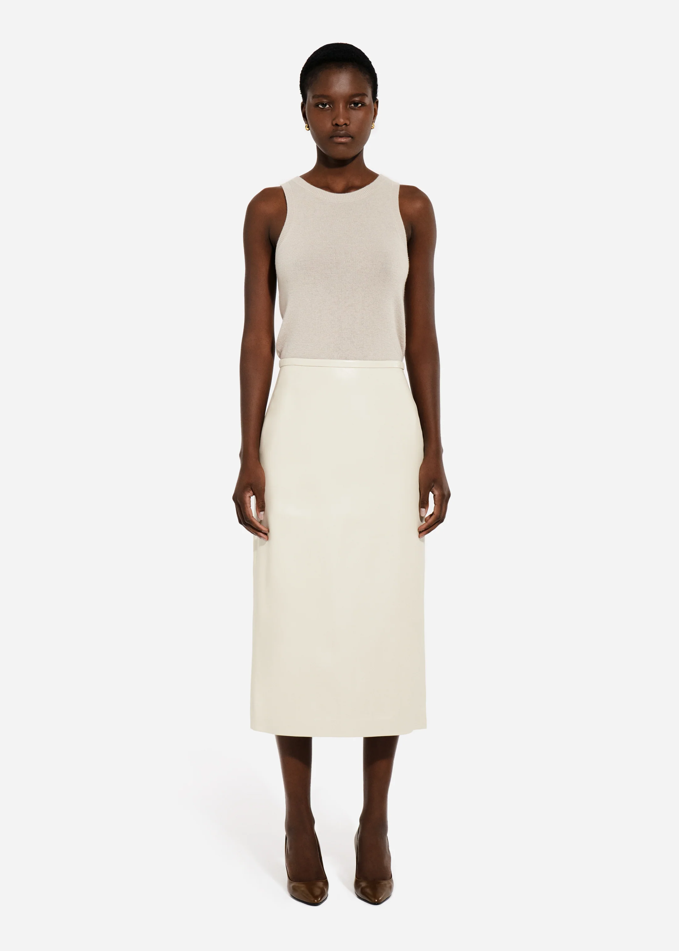 Pencil Skirt in Leather - Pearl
